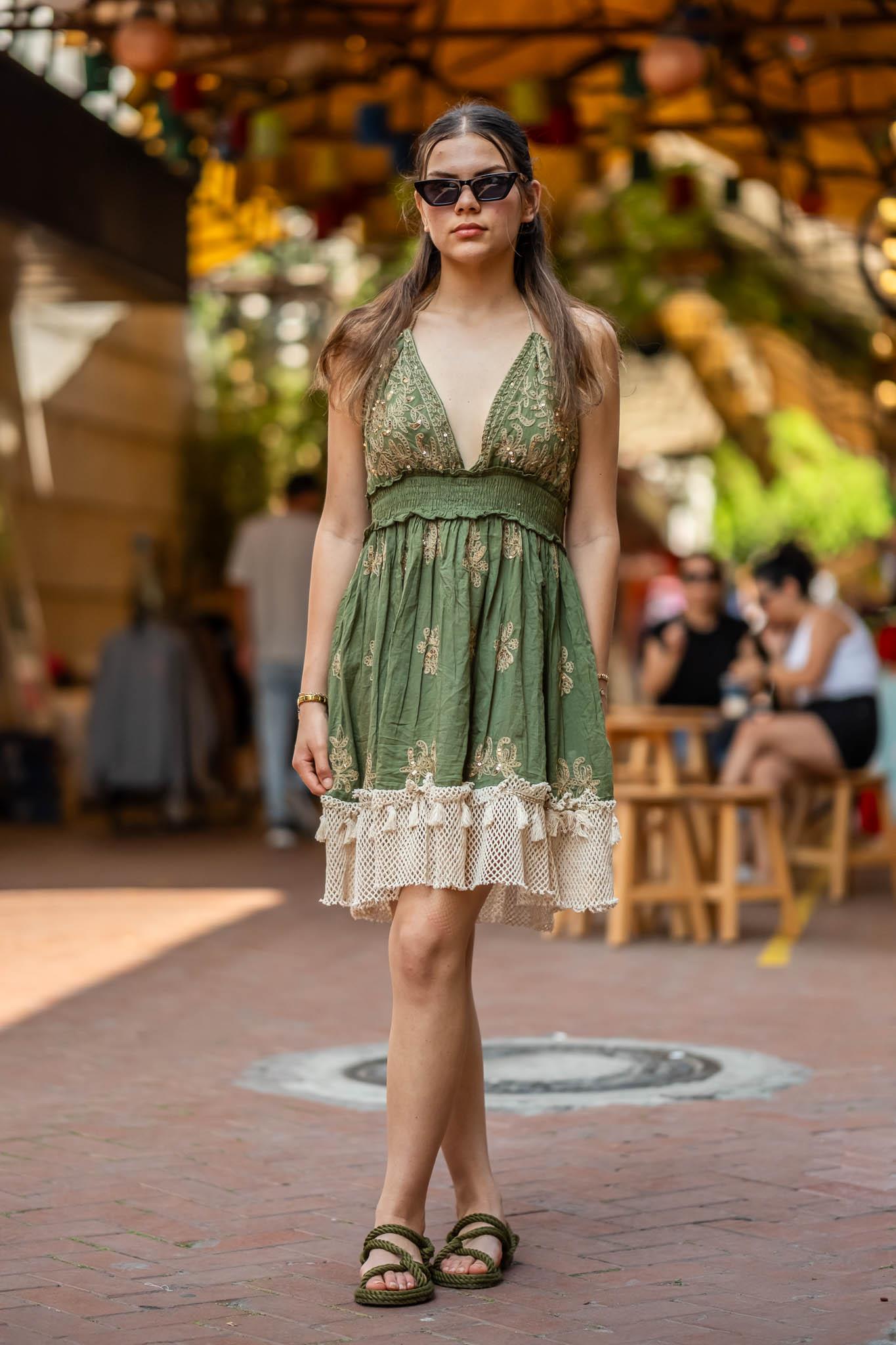 Khaki Halter Neck Backless Dress Short