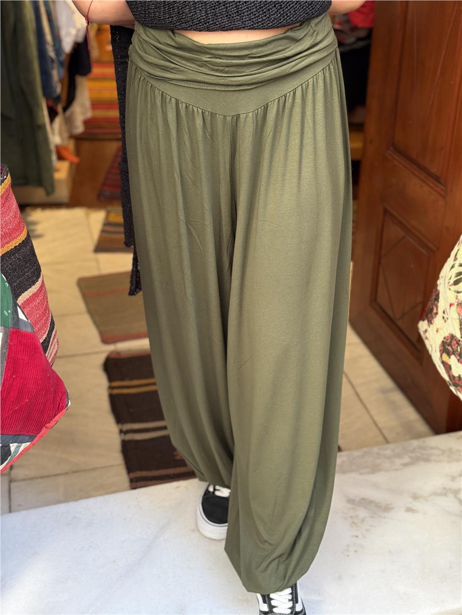 Haki Renk Nova Gipe Bel Detaylı Pantolon