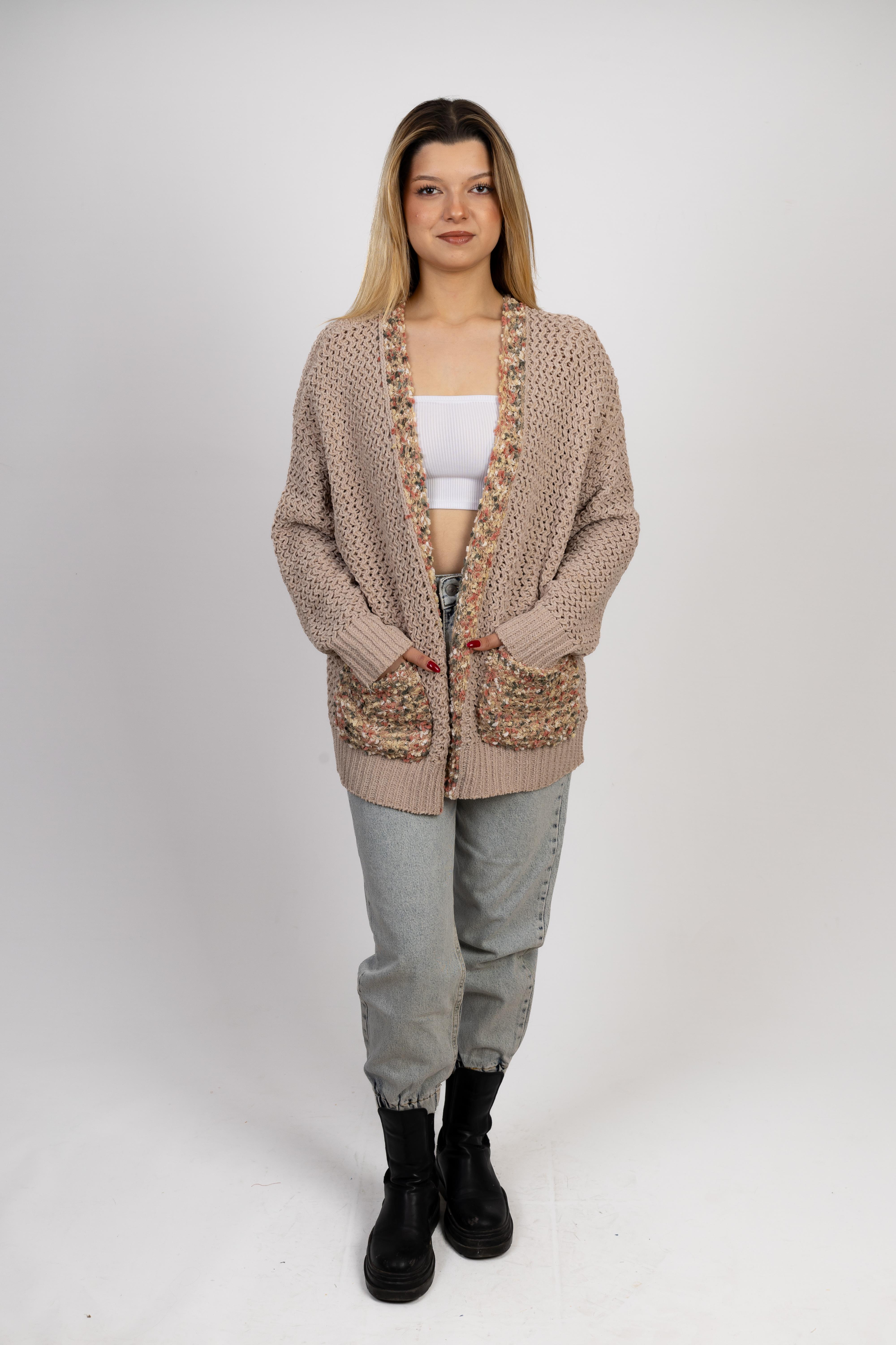 Mink-colored Italian Thick Knit Cardigan