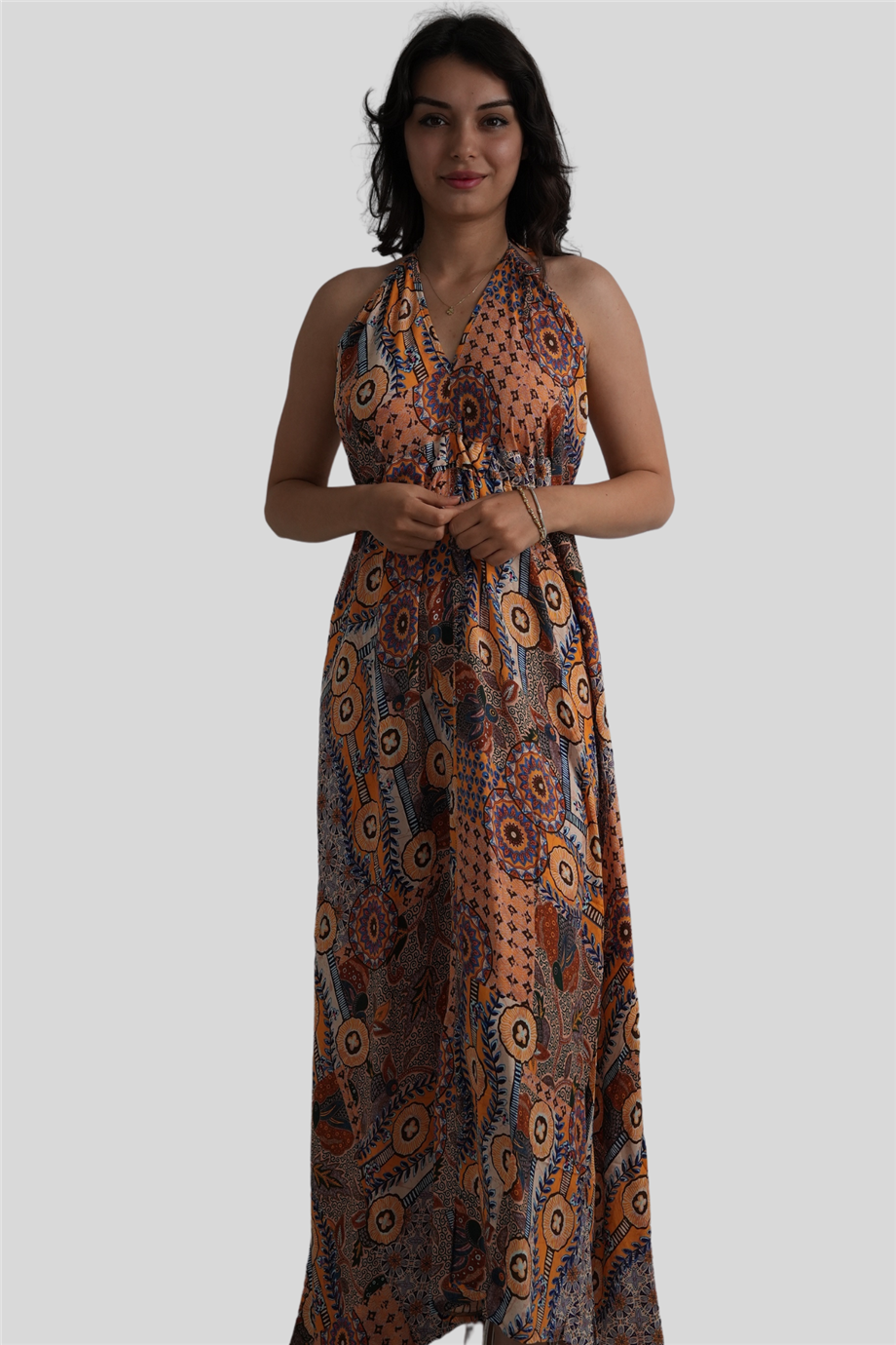 Brown Halter Neck Dress
