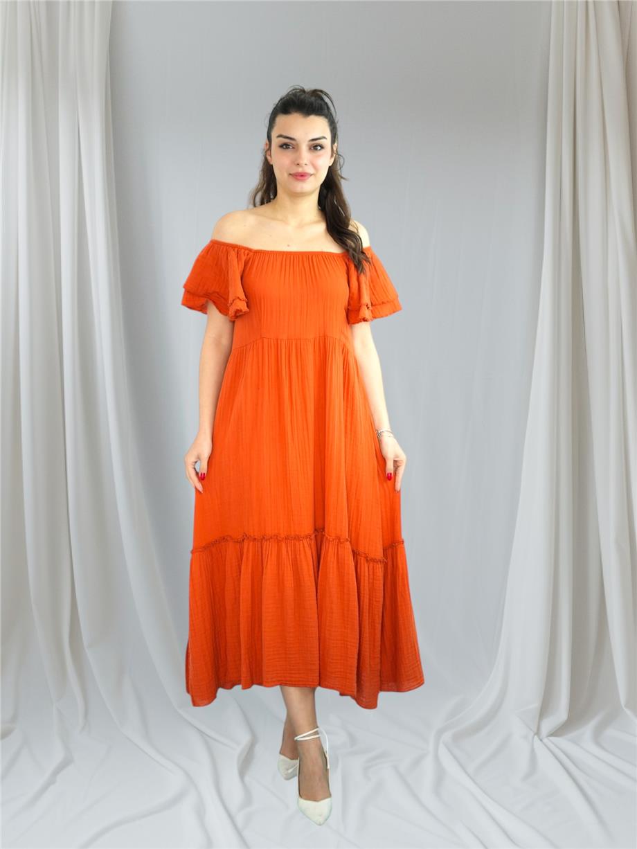 Tile-colored Muslin Madonna Collar Dress