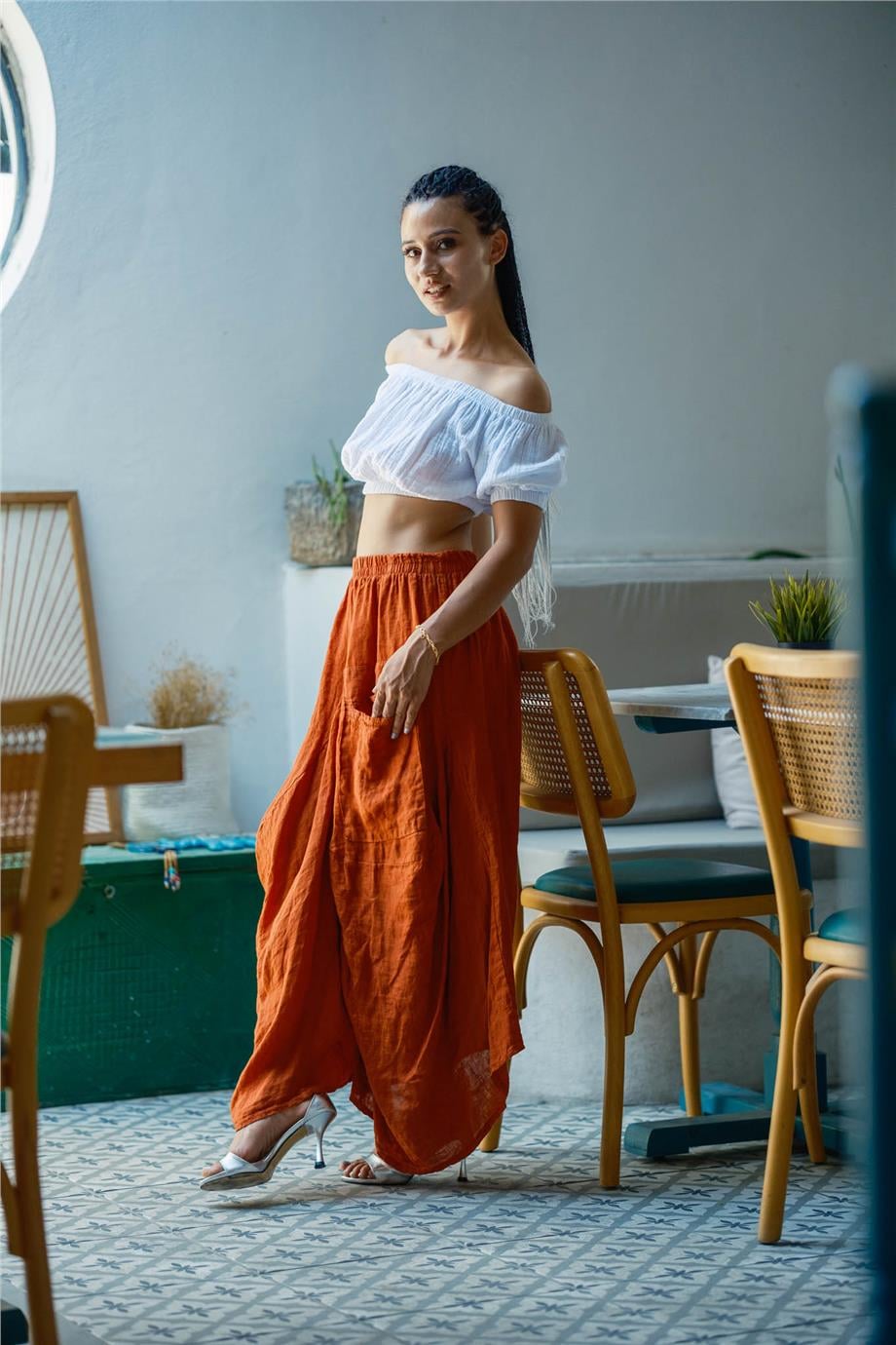 Brick Color Linen Shalwar with Pocket Detail