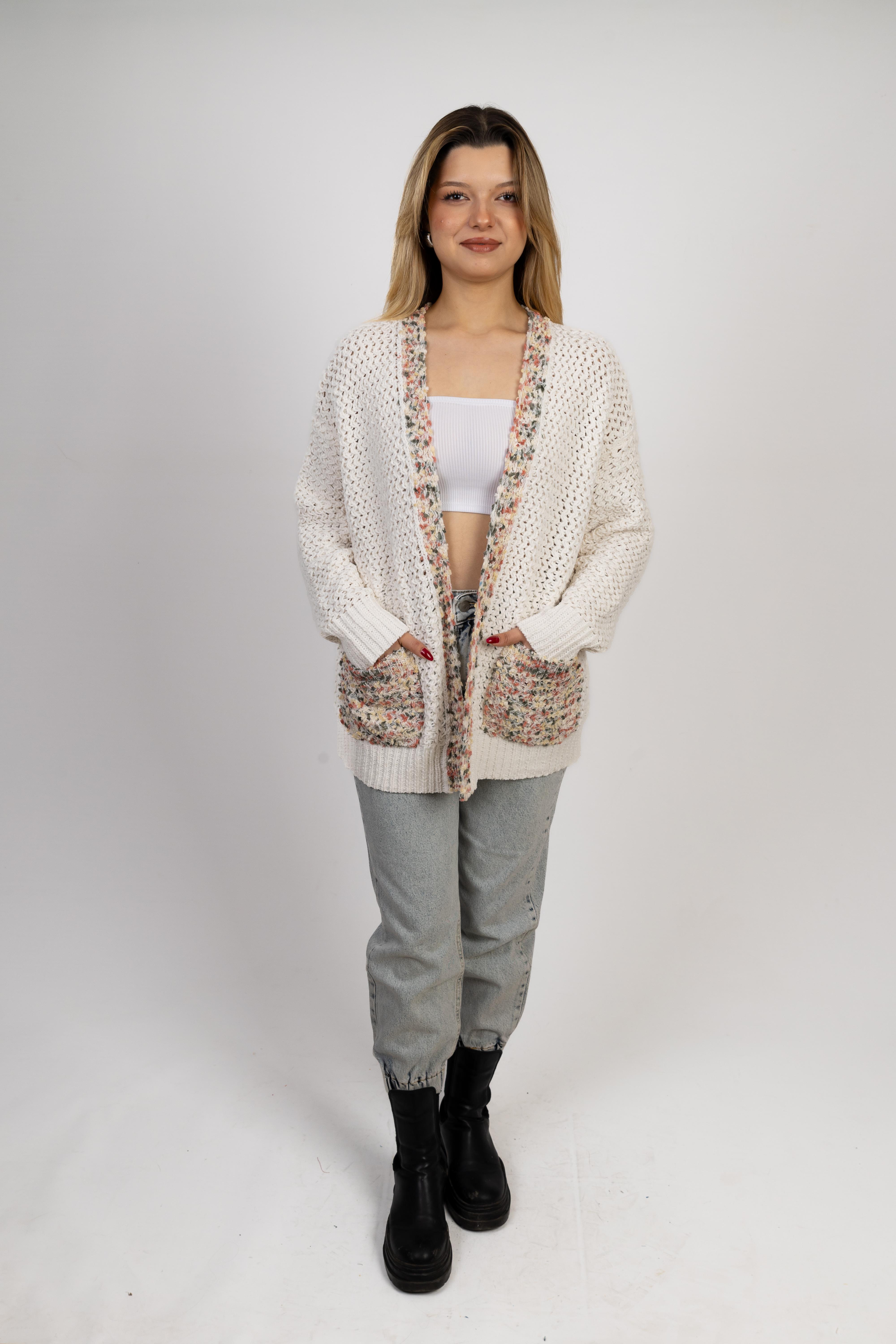 Cream-Colored Italian Thick Knit Cardigan
