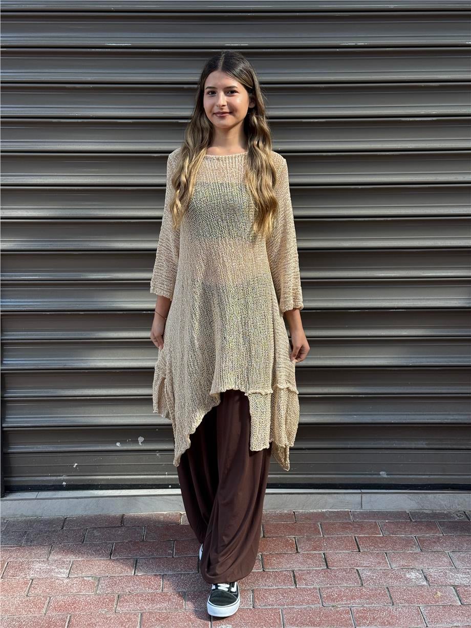 Krem Renk Sofia Asimetrik Merserize Tunik