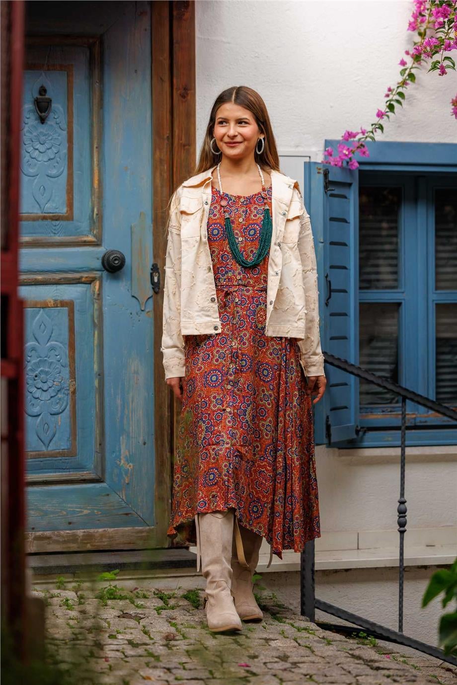Krem Renk Uzun Kol Çıt Çıtlı Çitf Kapaklı Cepli Astarsız Pamuk Dokuma Ceket