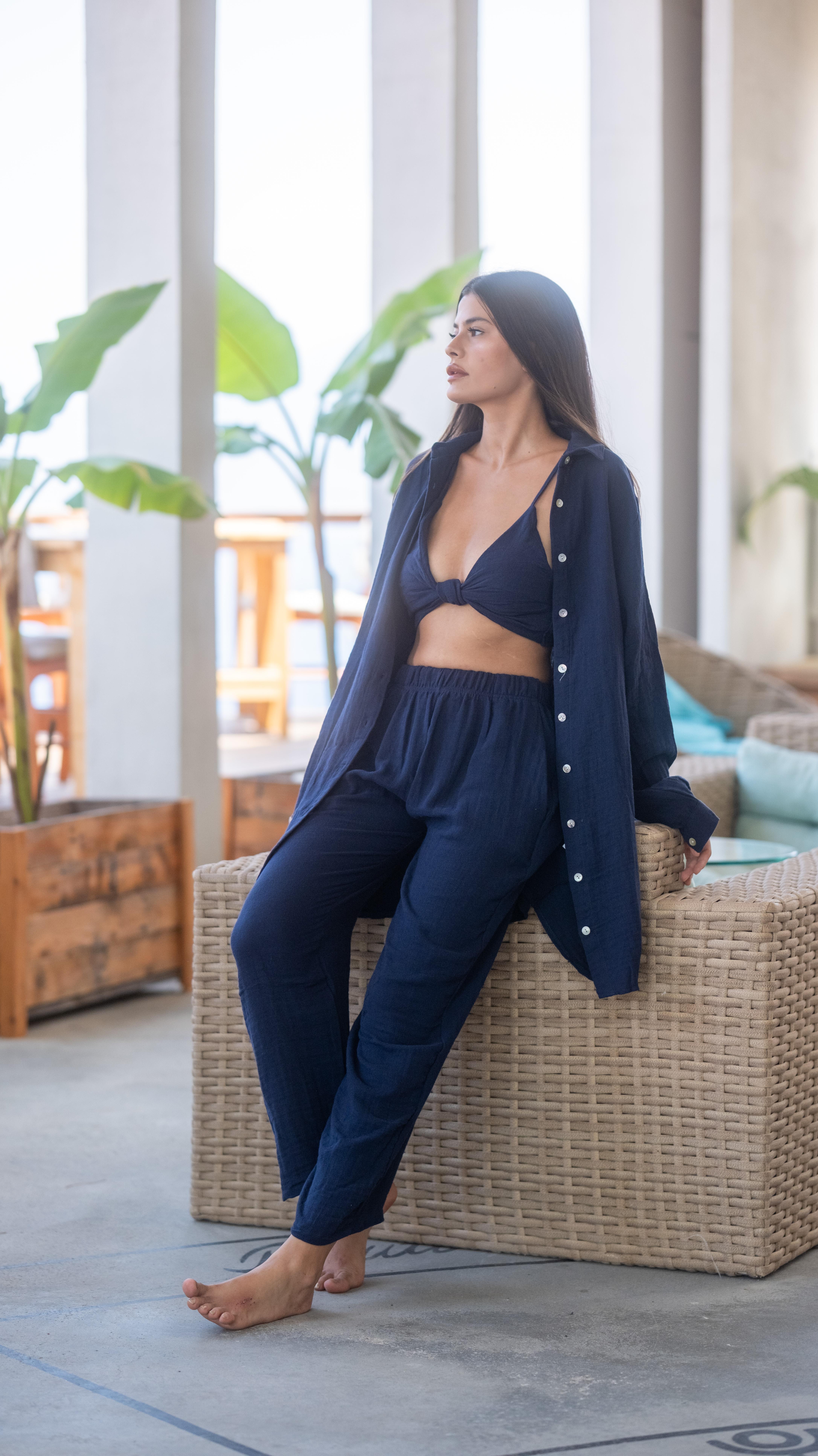 Navy Blue Muslin Three-Piece Set