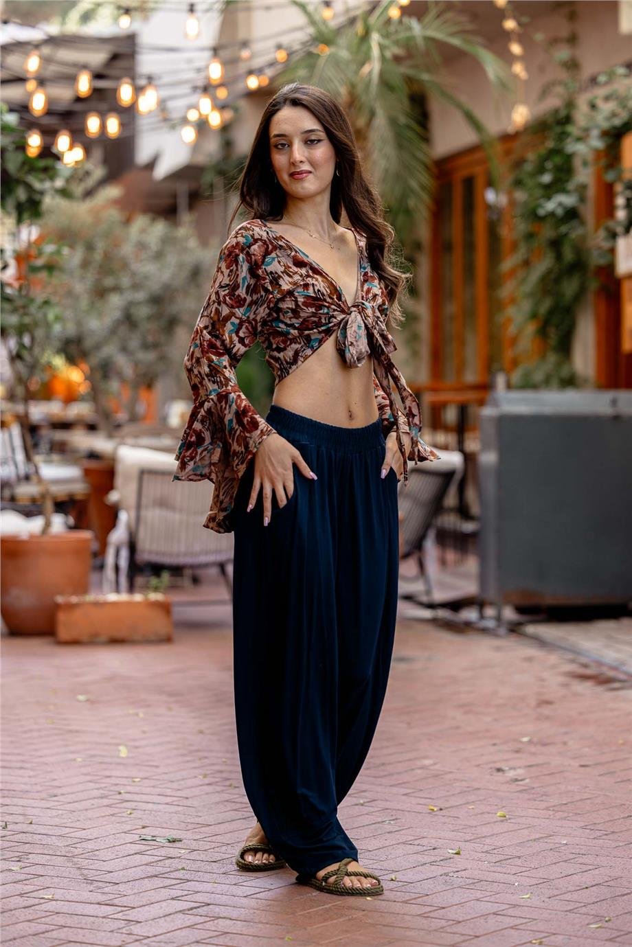 Lacivert Renk Cep Detaylı Salaş Pantolon