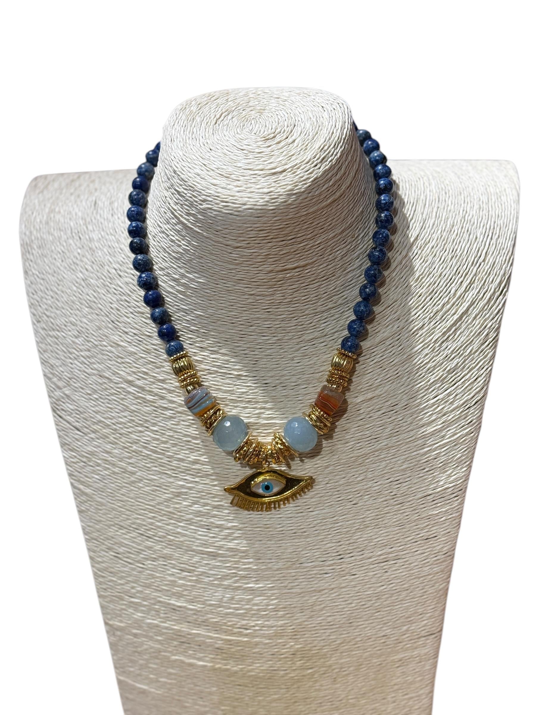 Lapis Lazuli Natural Stone Design Eye Necklace