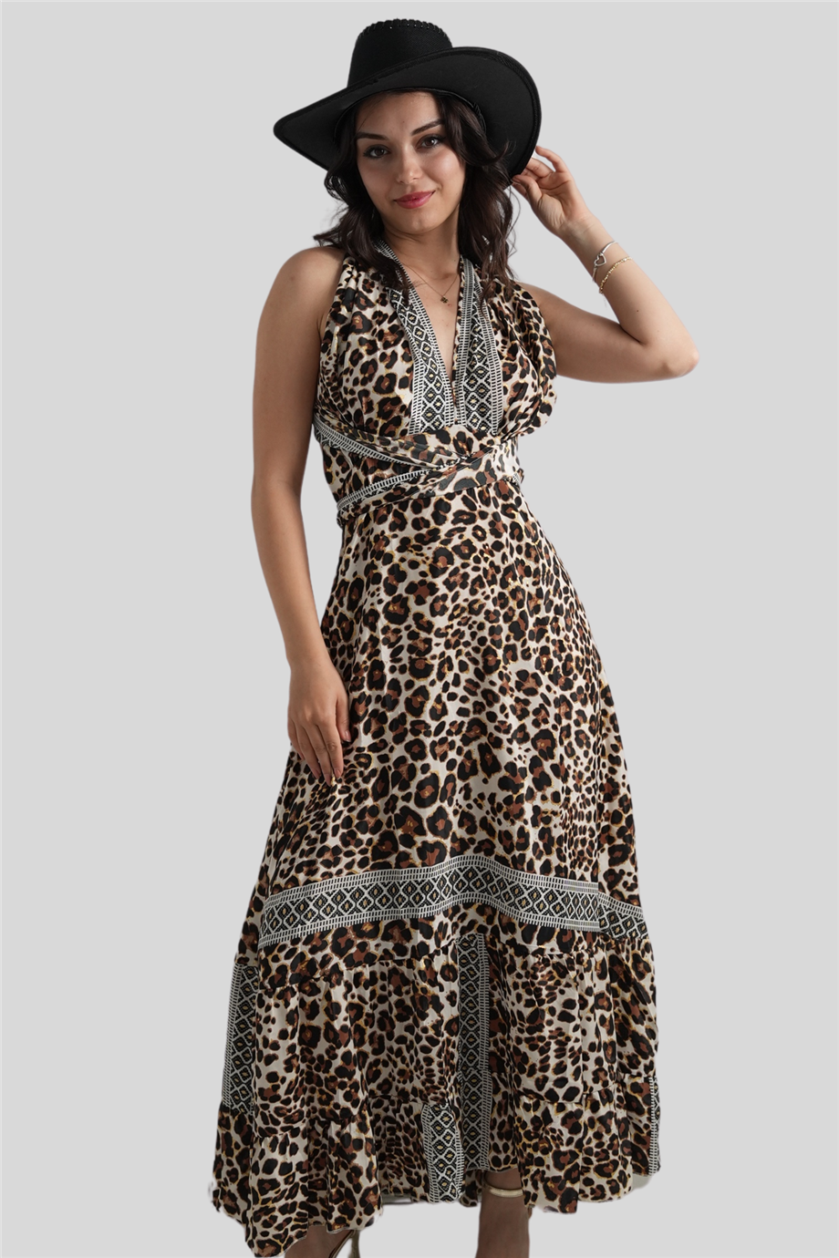 Halter Neck Backless Silk Dress