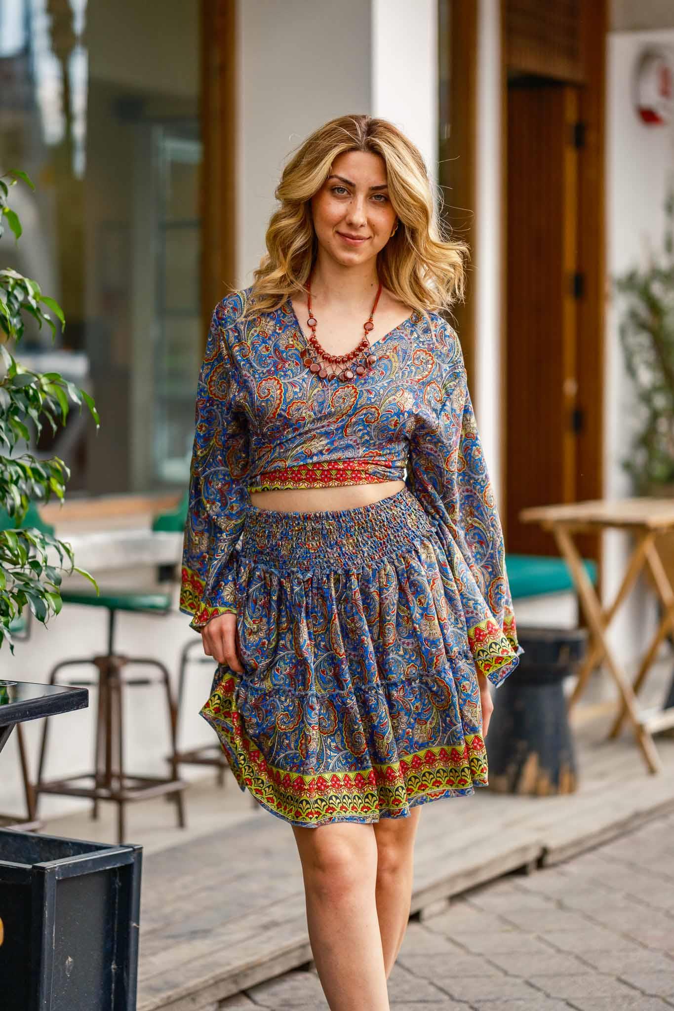 Blue Silk Short Dress