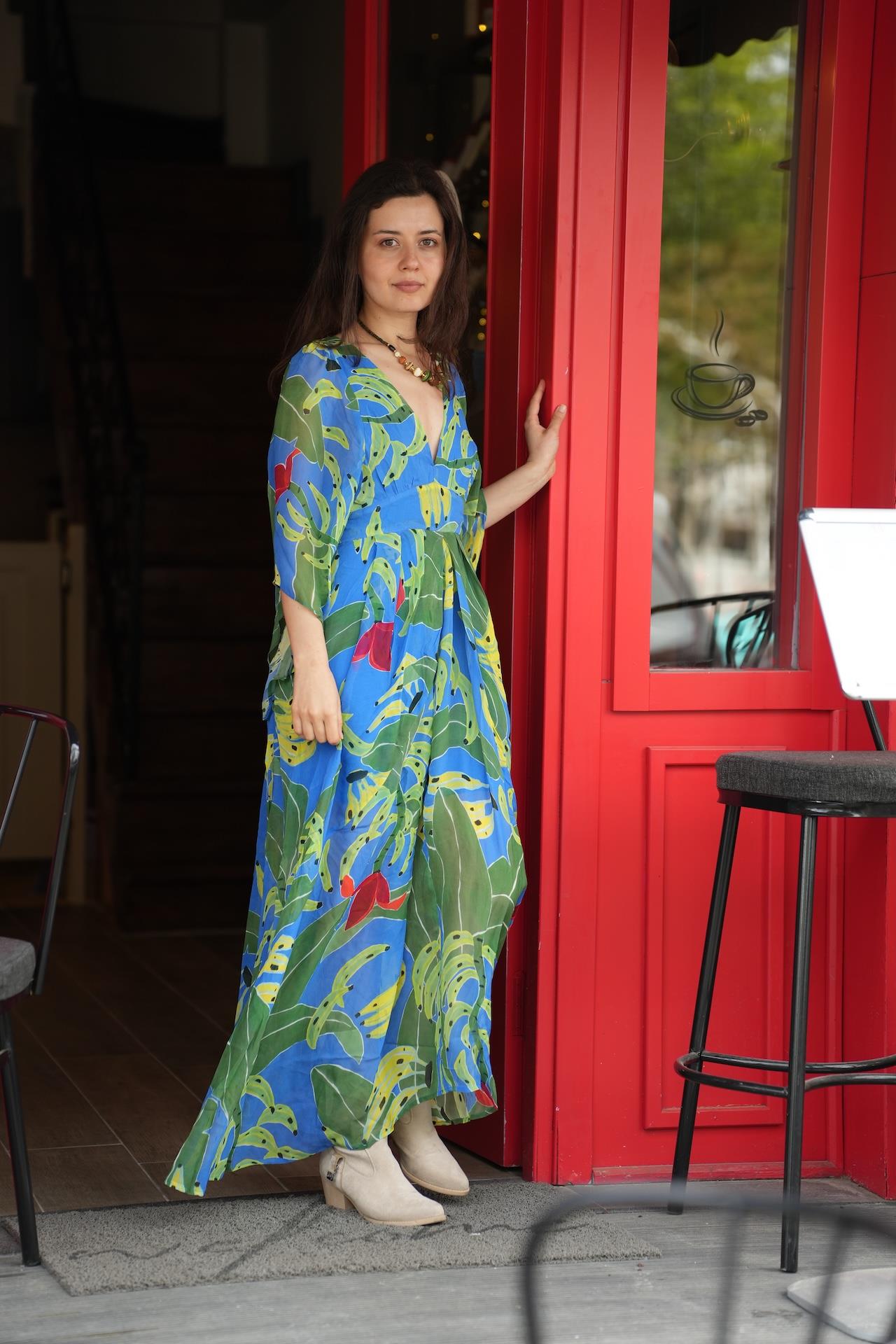 Blue Patterned Bohemian Dress