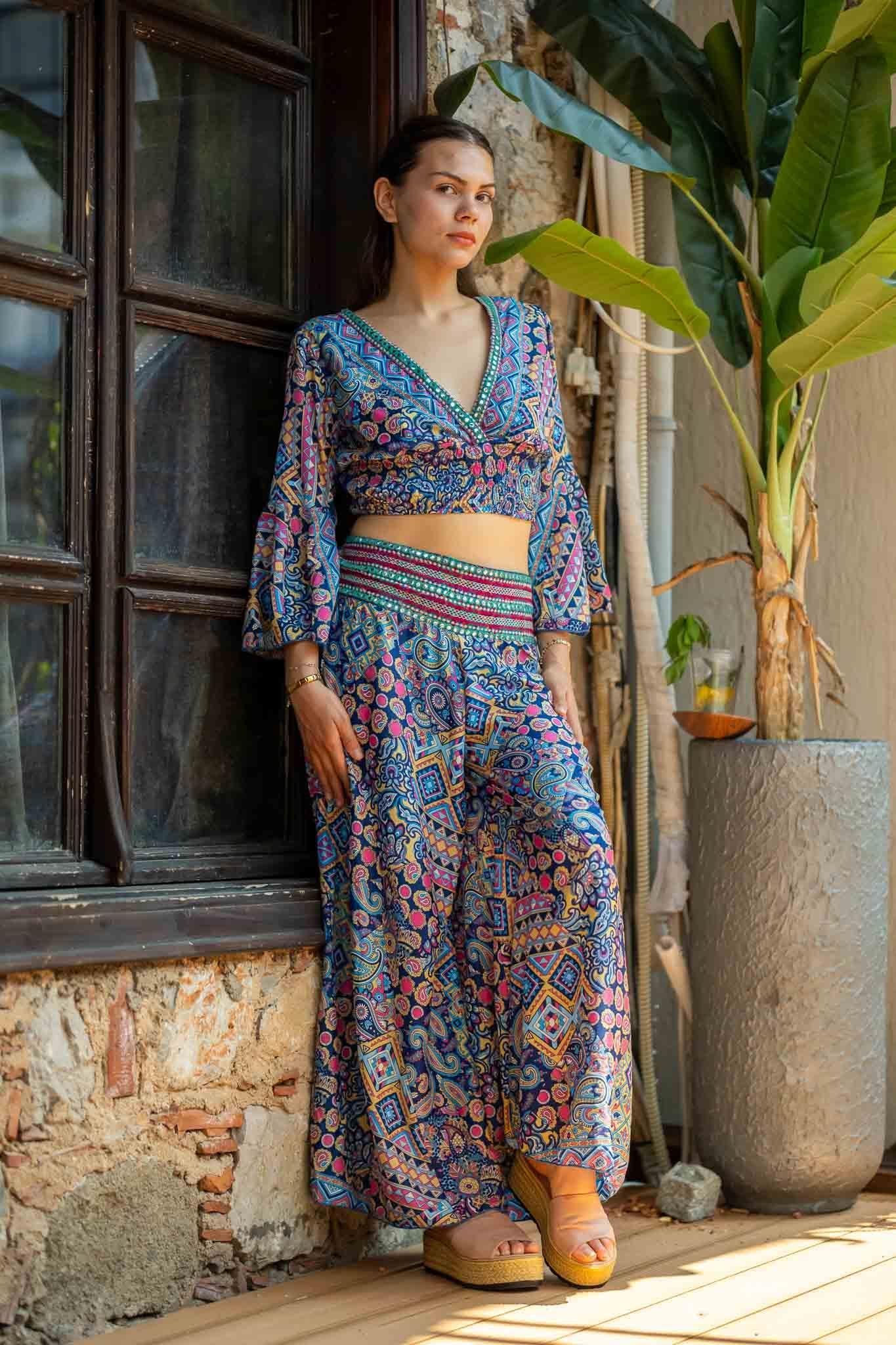 Blue Sequin Detail Silk Dress