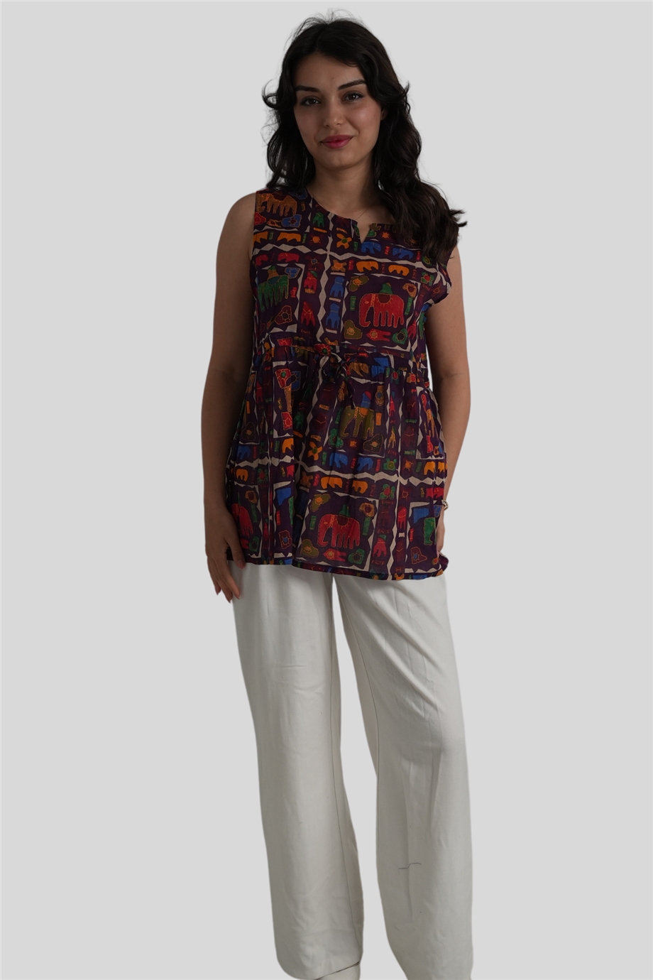 Mor Fil Desenli Bohem Bluz