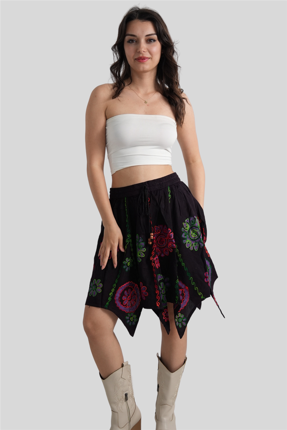 Mor Renk Çiçek Desenli Hint Etek