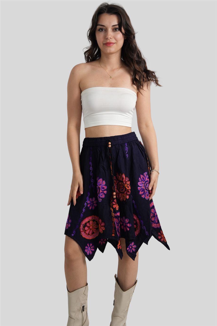 Mor Renk Papatya Desenli Hint Etek