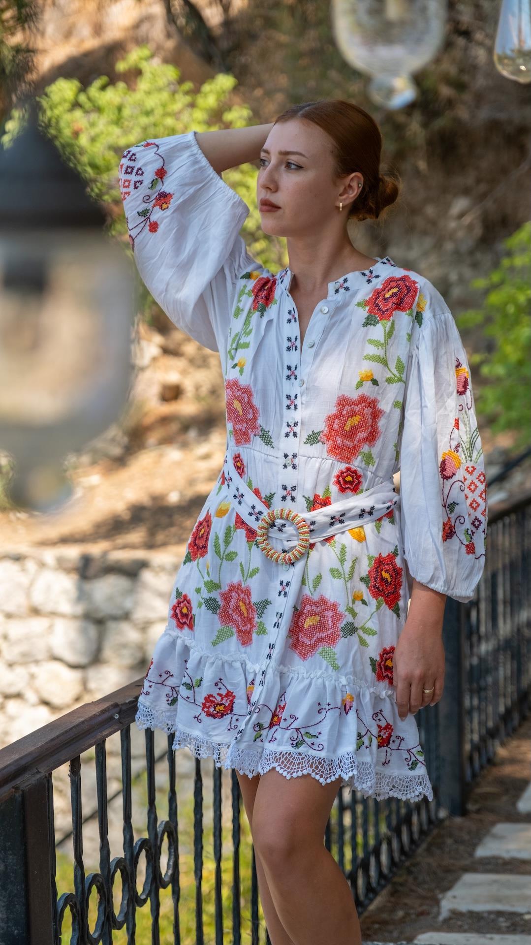 Embroidered Floral Mini Dress