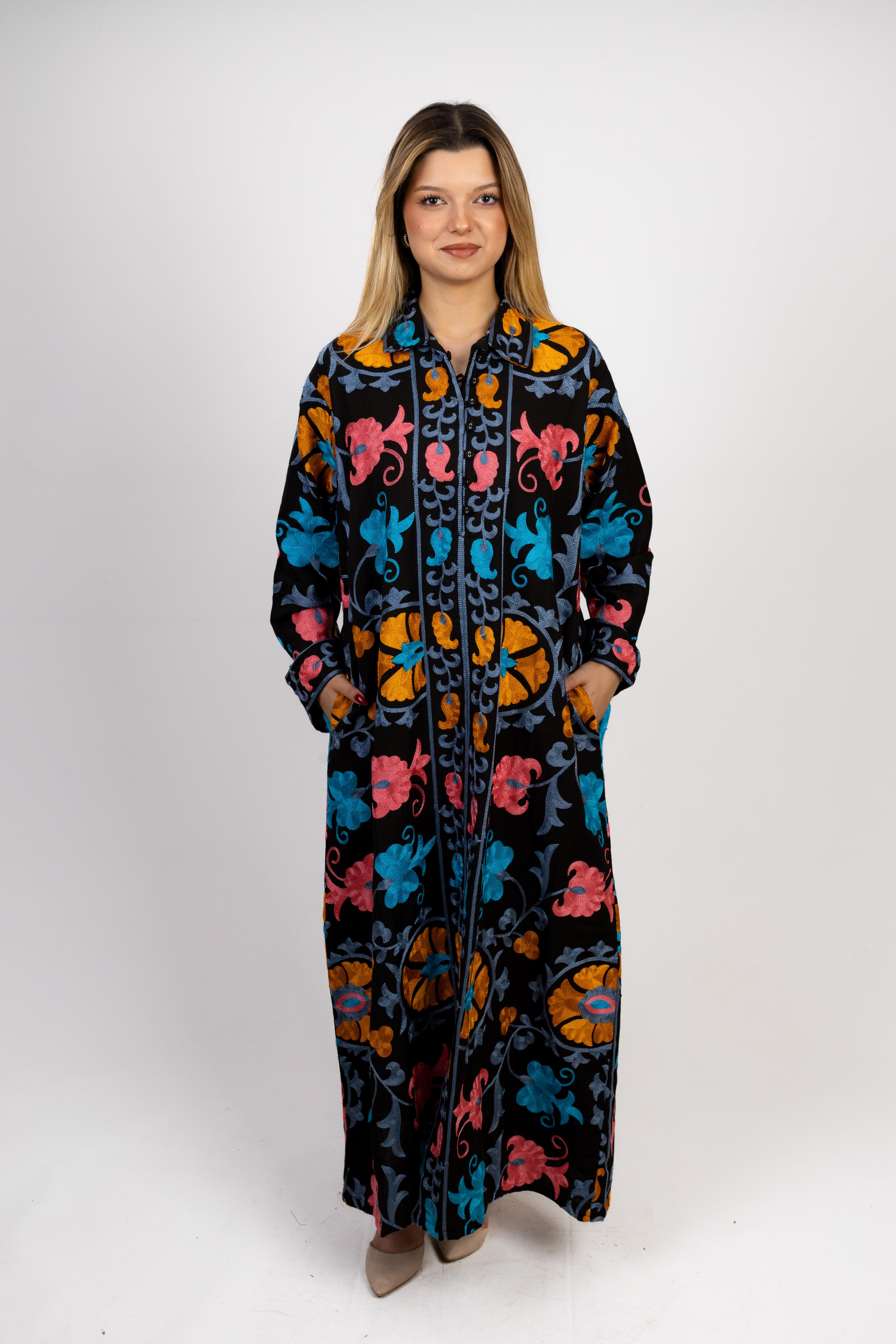 Embroidered Kaftan Dress