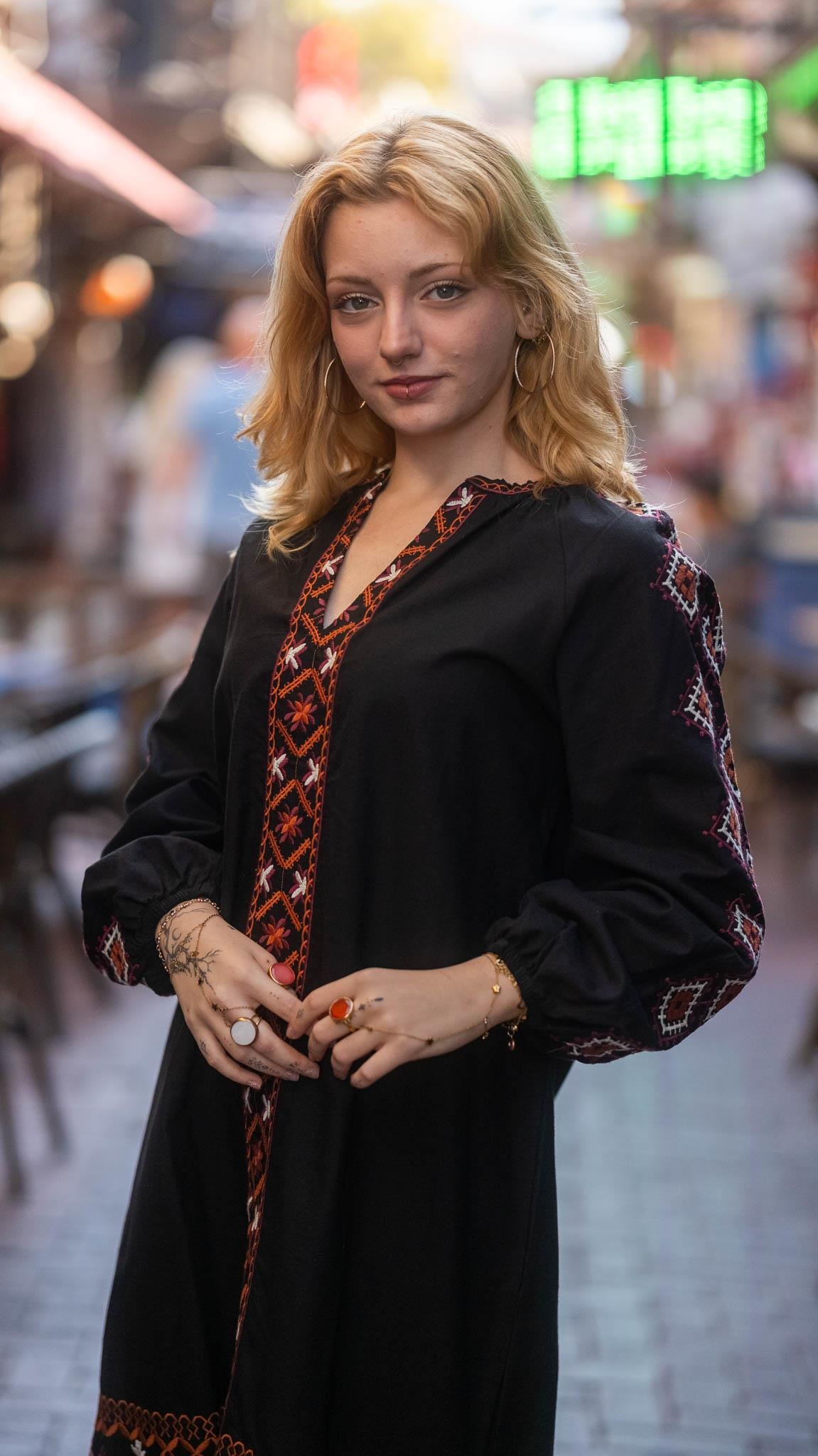 Authentic Embroidered Drop Neck Bohemian Dress with Elasticated Cuffs