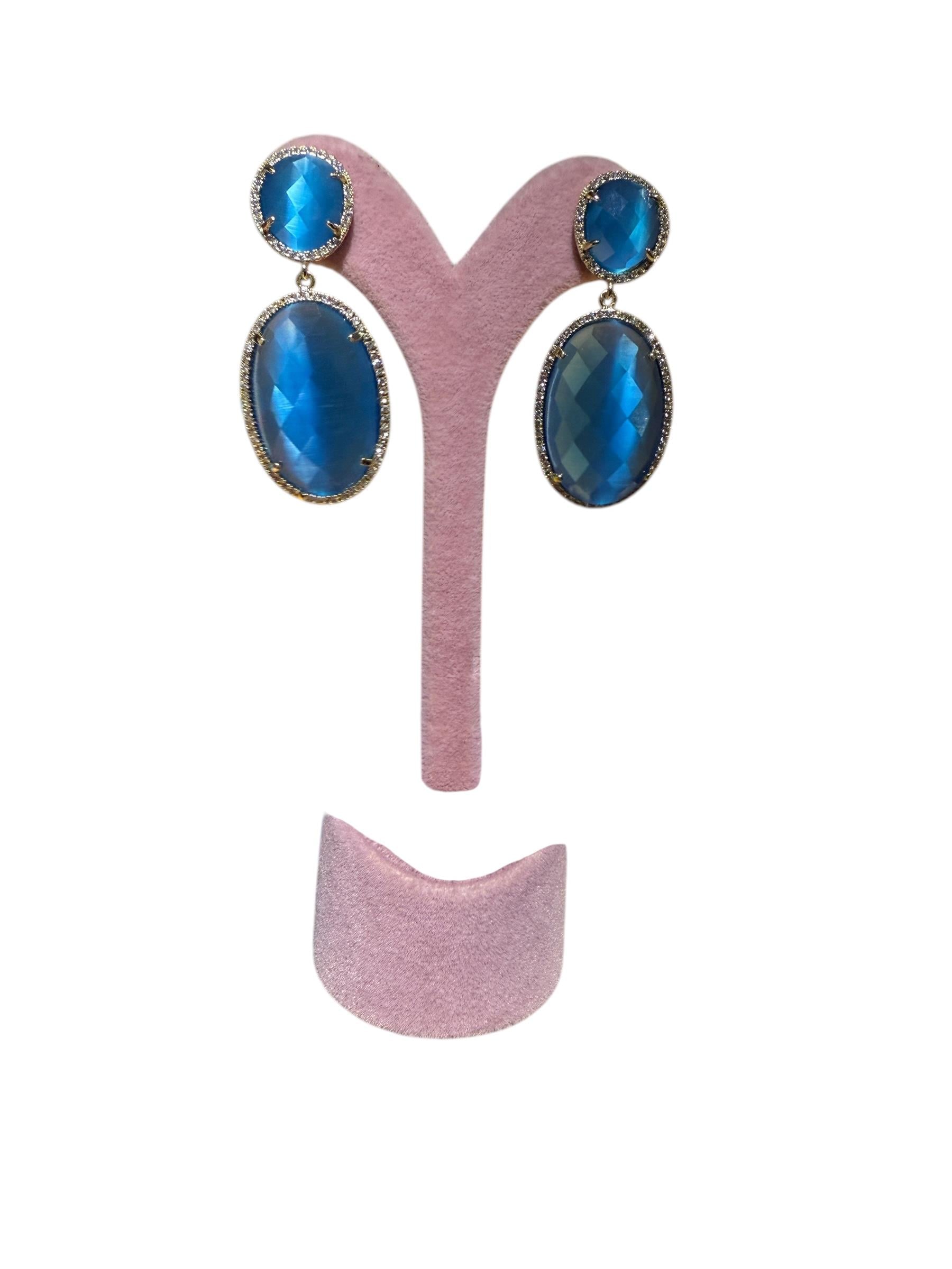 Custom Designed Gold Plated Cat's Eye Stone Earrings