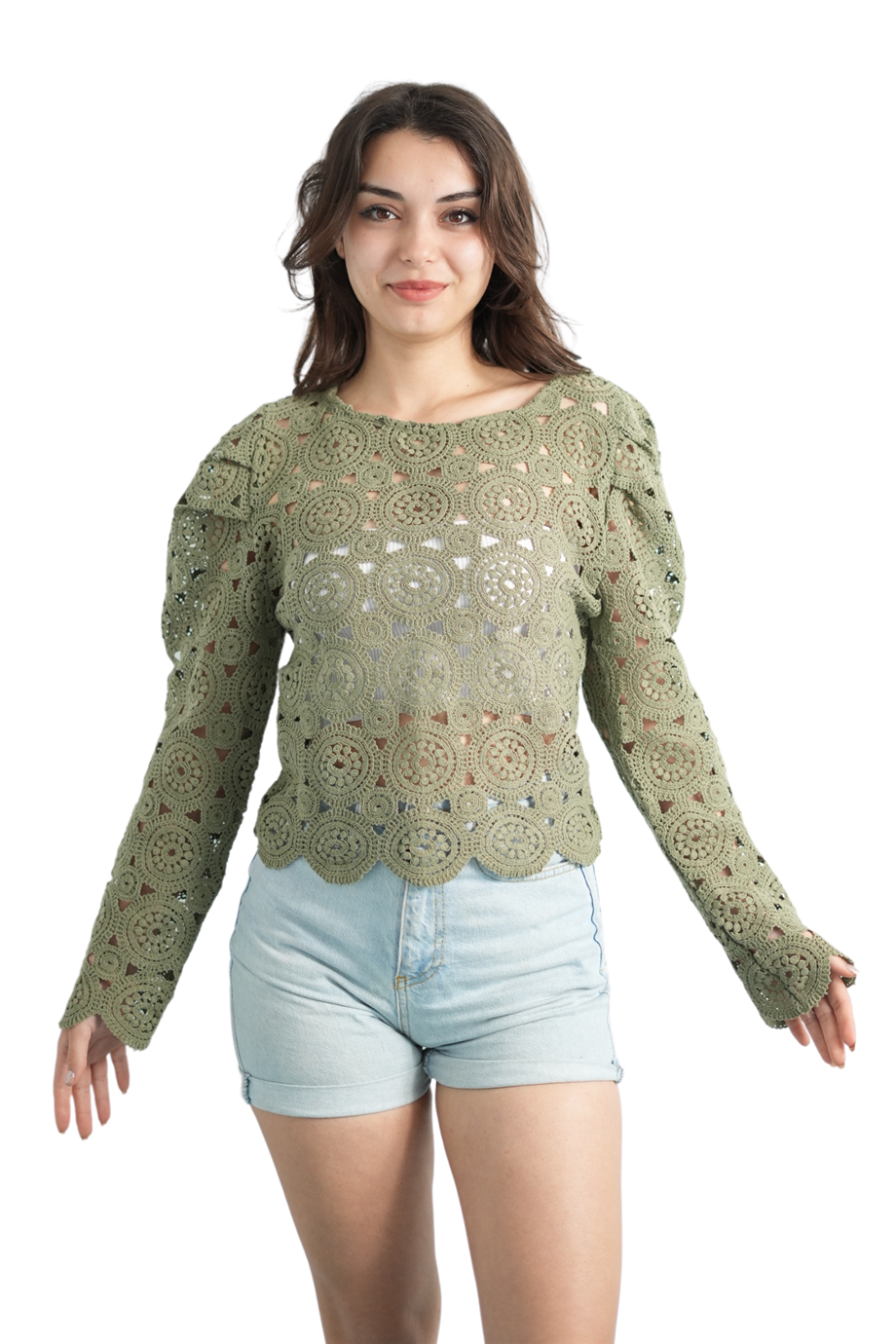 Özel Tasarım Haki Dantel Bluz