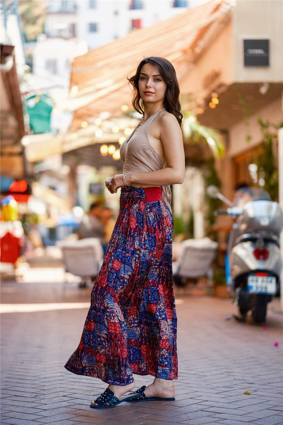 Pembe Beli Lastikli Drape Detaylı Otantik Etek