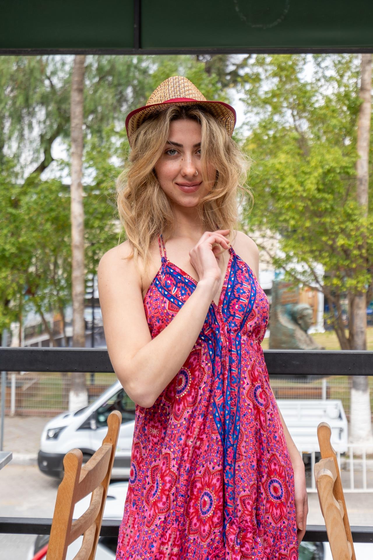 Pink Halter Neck Backless Silk Dress