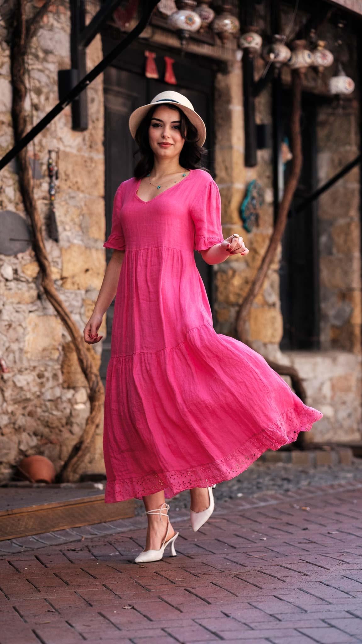 Pink Embroidered Backless Dress