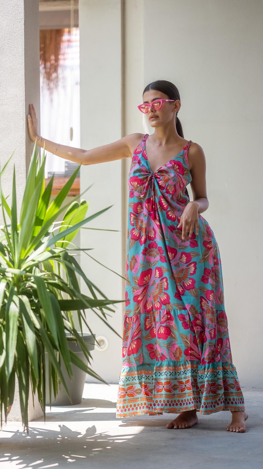 Pembe Renk Askılı İpek Elbise