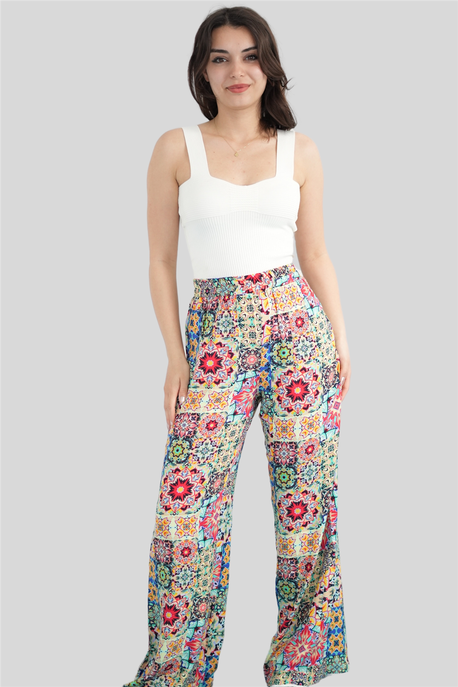 Sarı Çiçek Desenli Pantolon