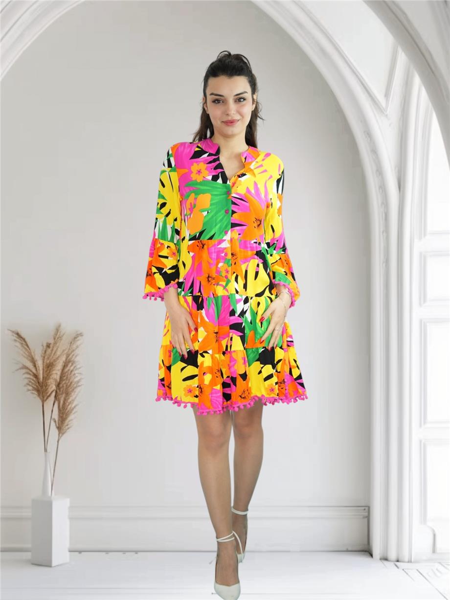 Yellow Pom-Pom Short Dress