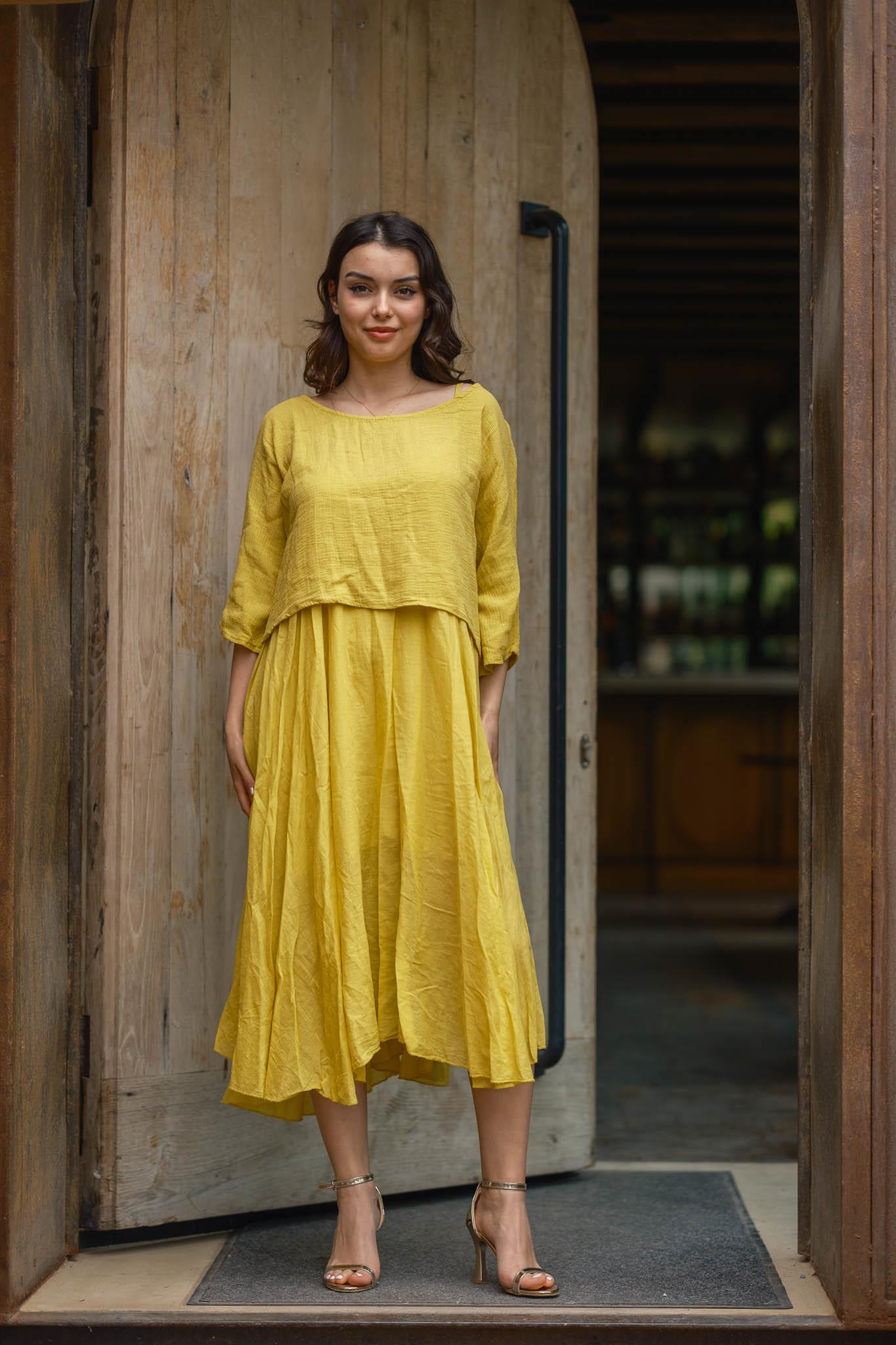 Yellow Blouse Detail Strappy Dress Blouse