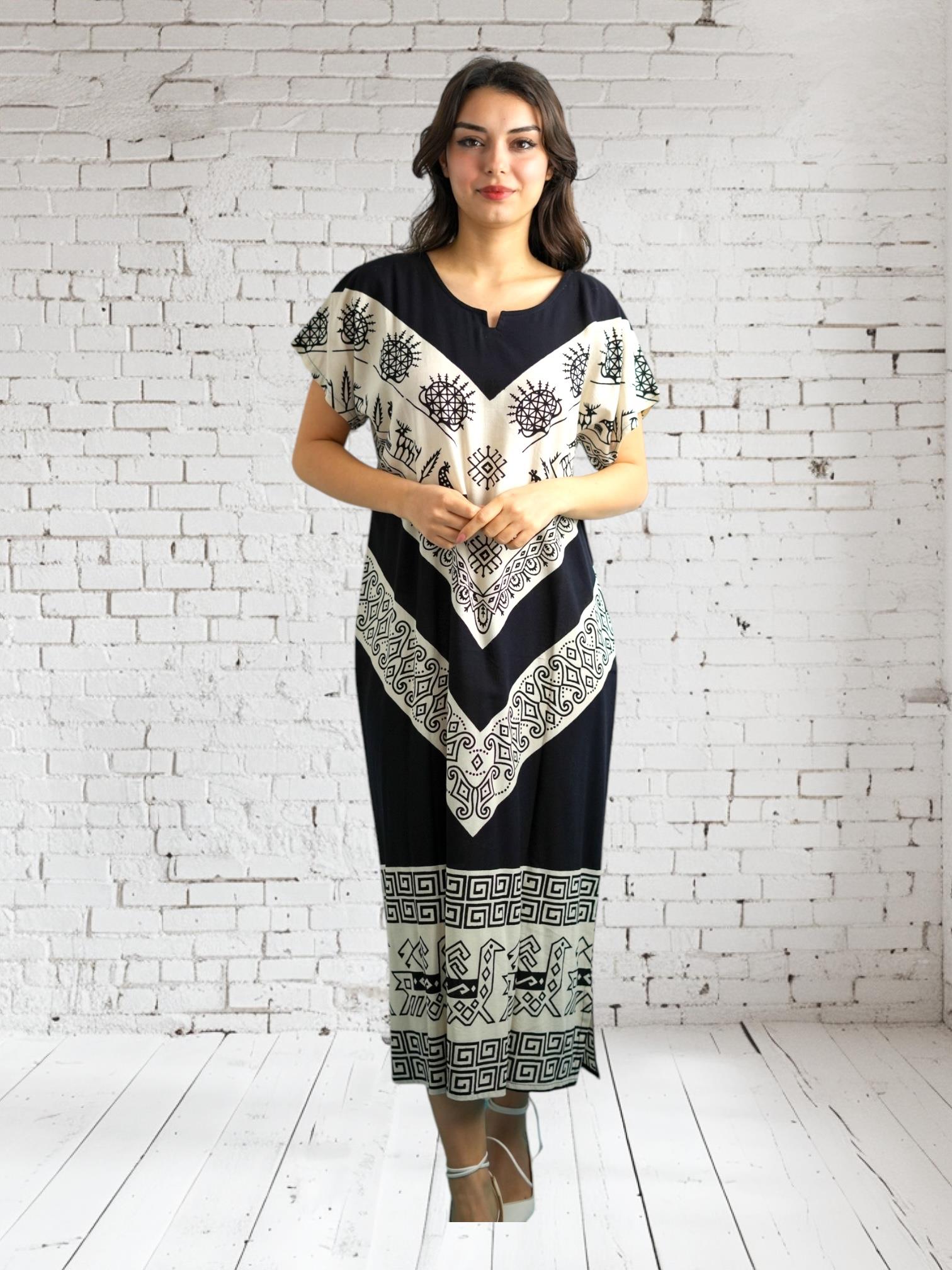 Black and White Dress with Hittite Pattern