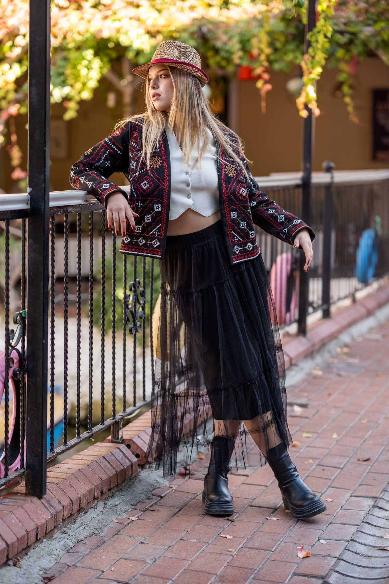 Black Ethnic Embroidered Cashmere Jacket