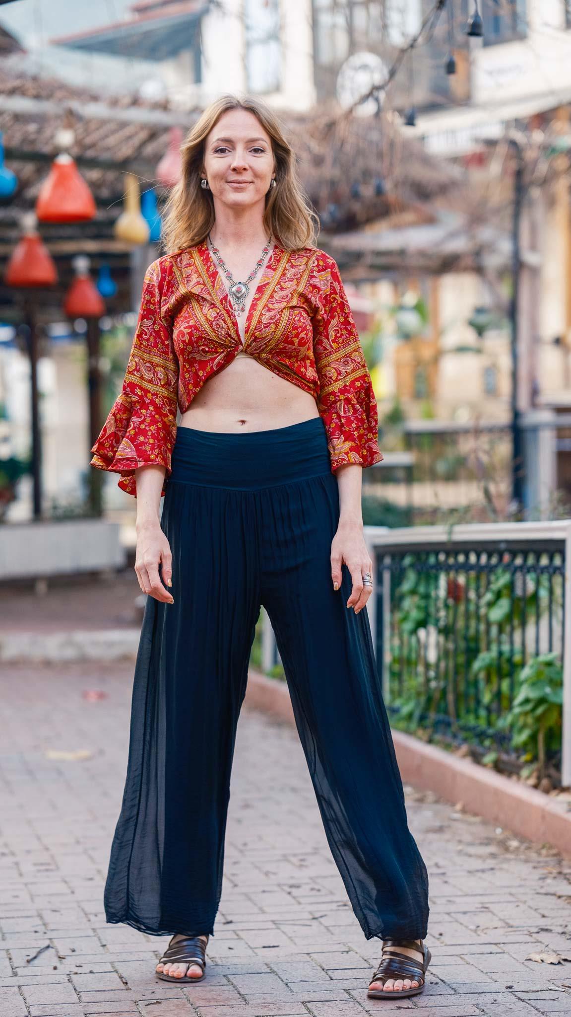 Siyah İpek Pantolon