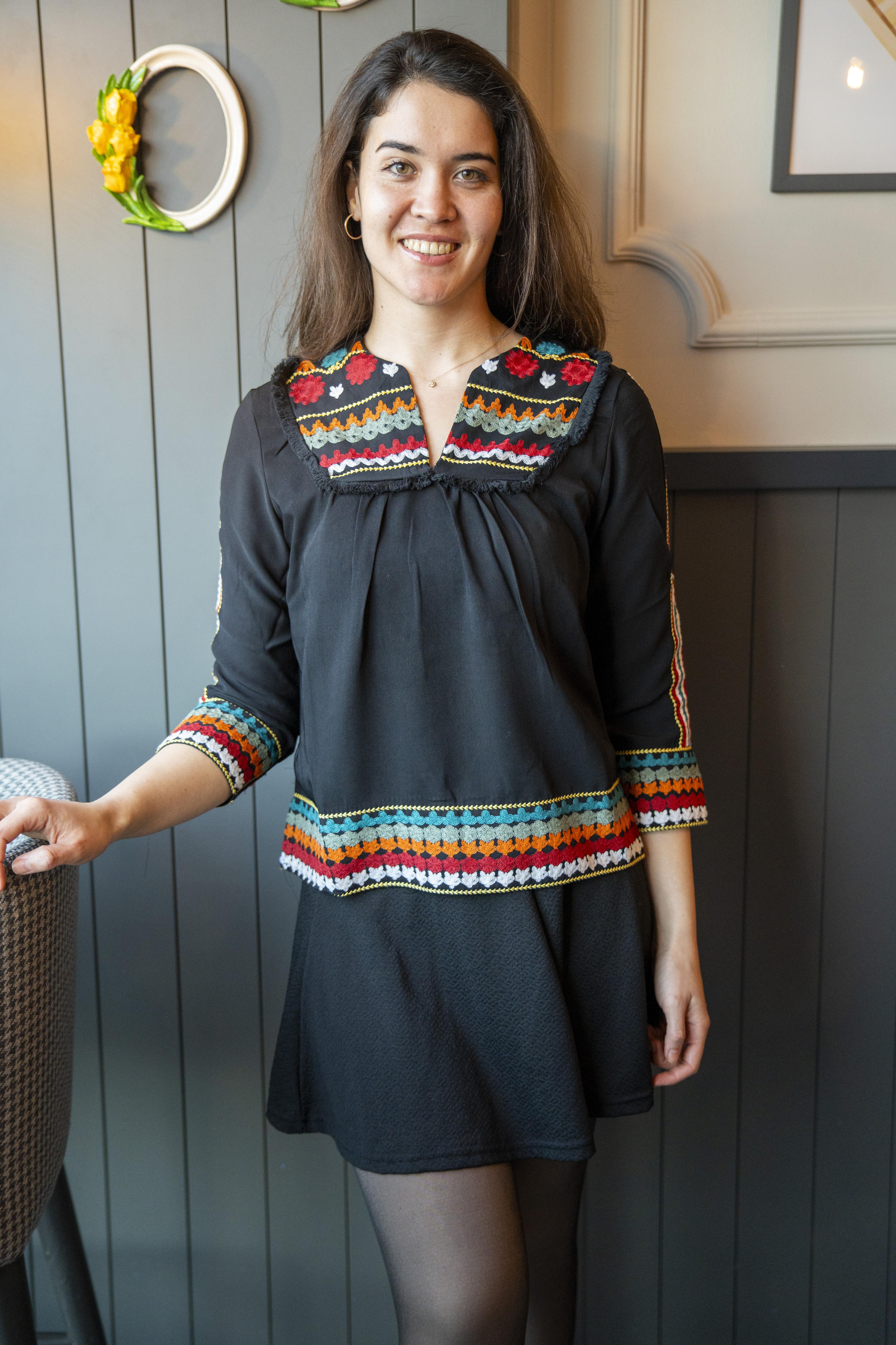 Black Blouse with Embroidered Sleeves and Collar