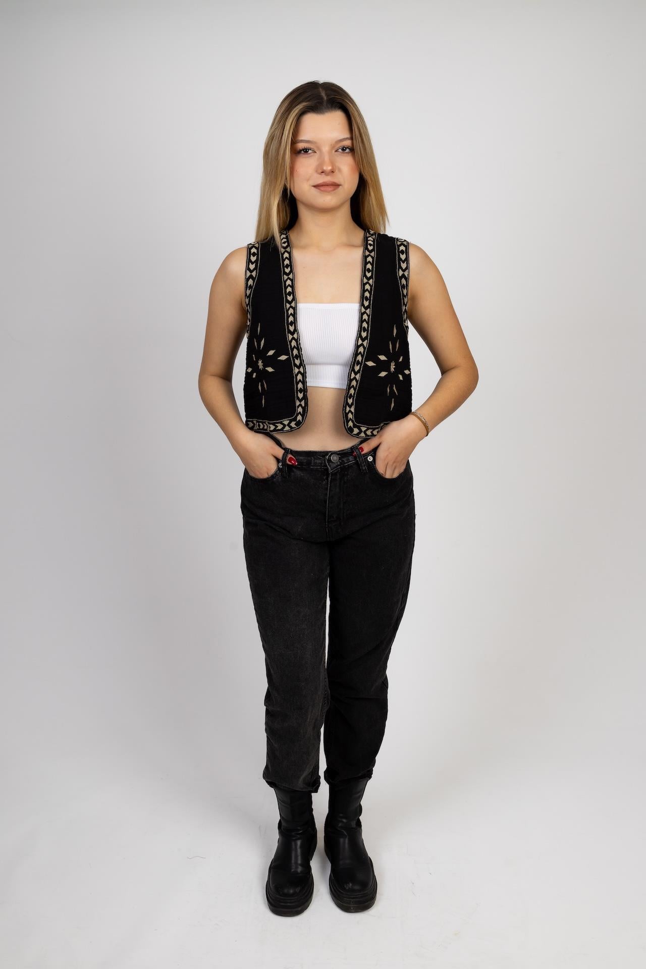 Black Sunlight Muslin Embroidered Vest