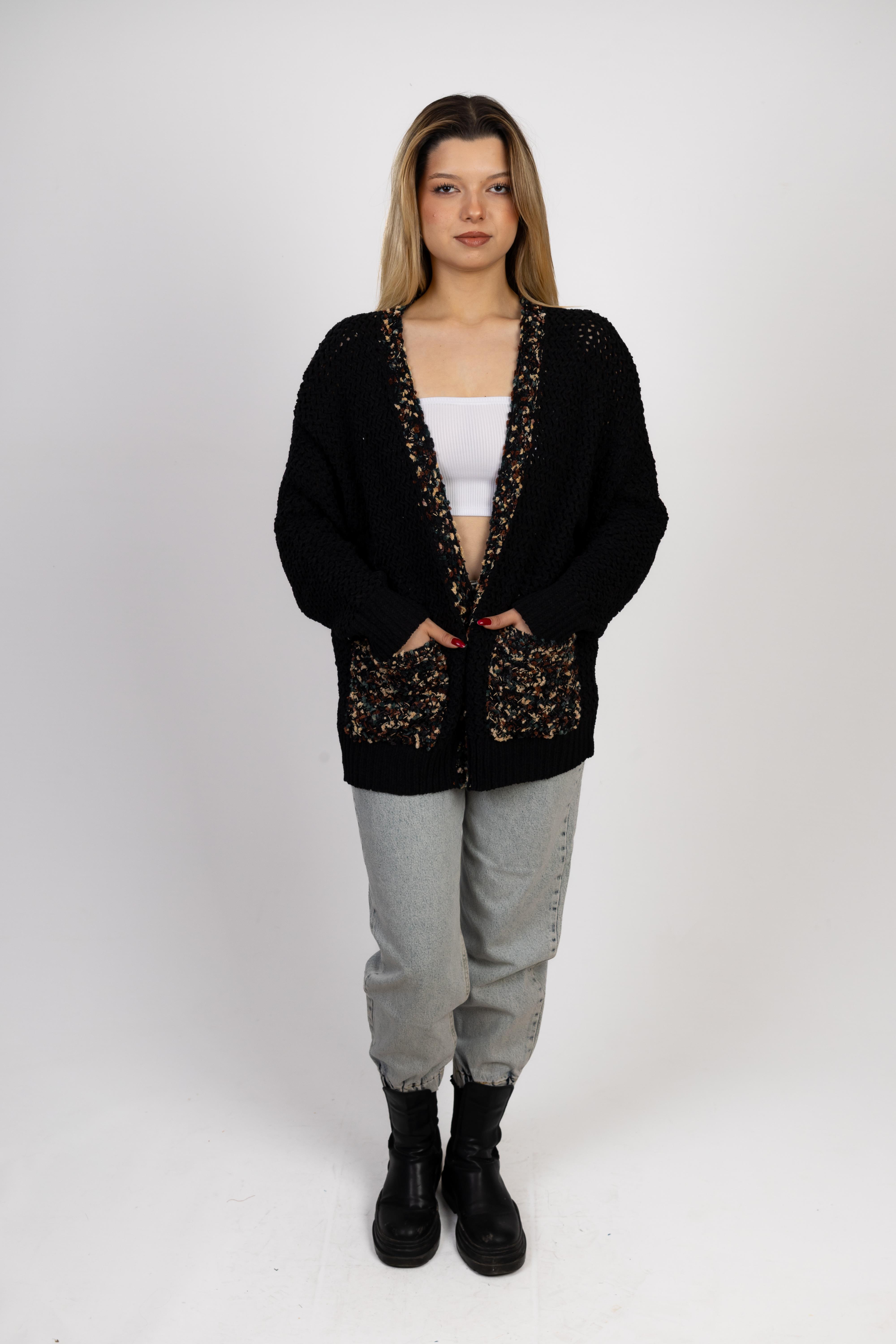 Black Italian Thick Knit Cardigan