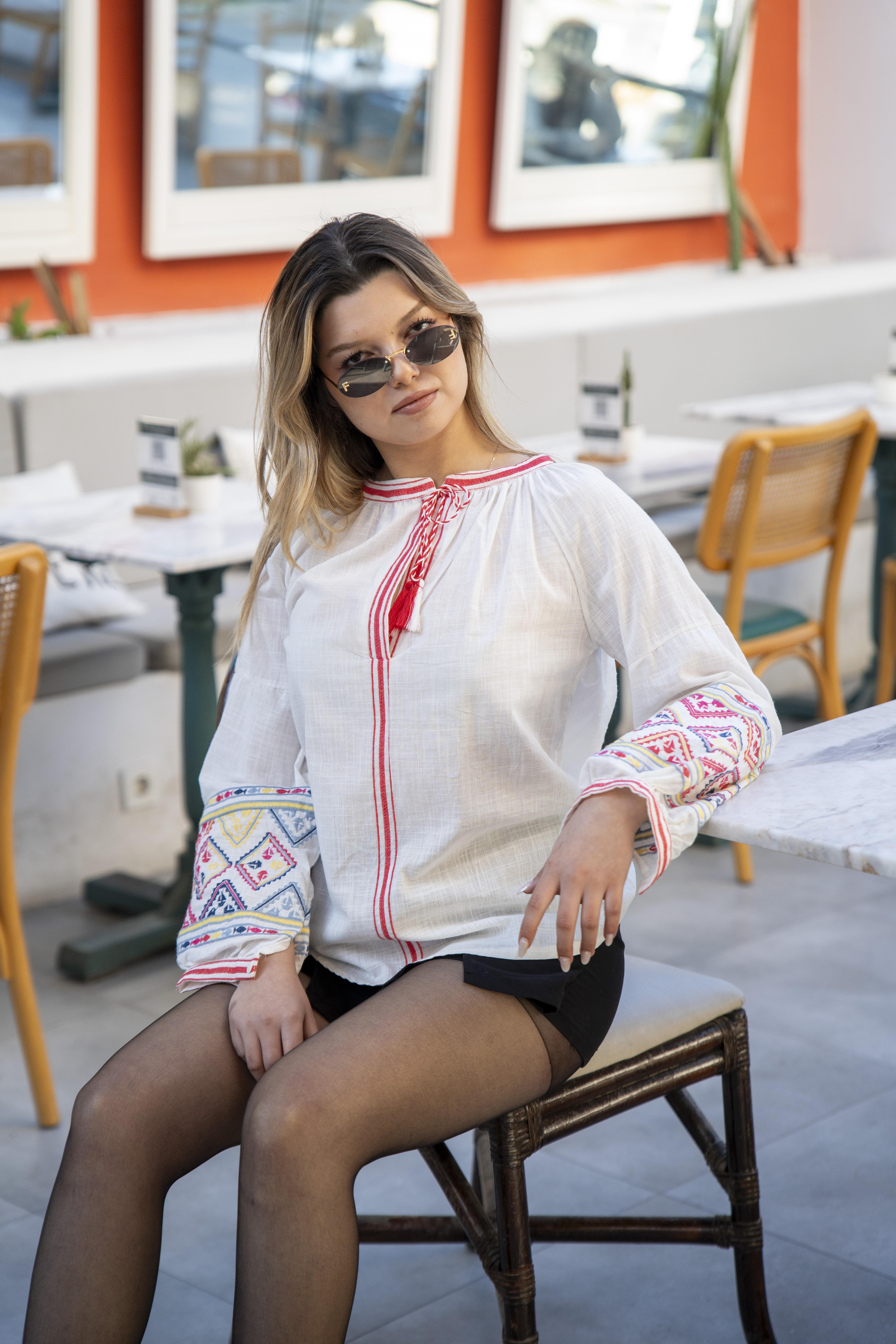Designer White Sleeves Blouse with Colorful Embroidery