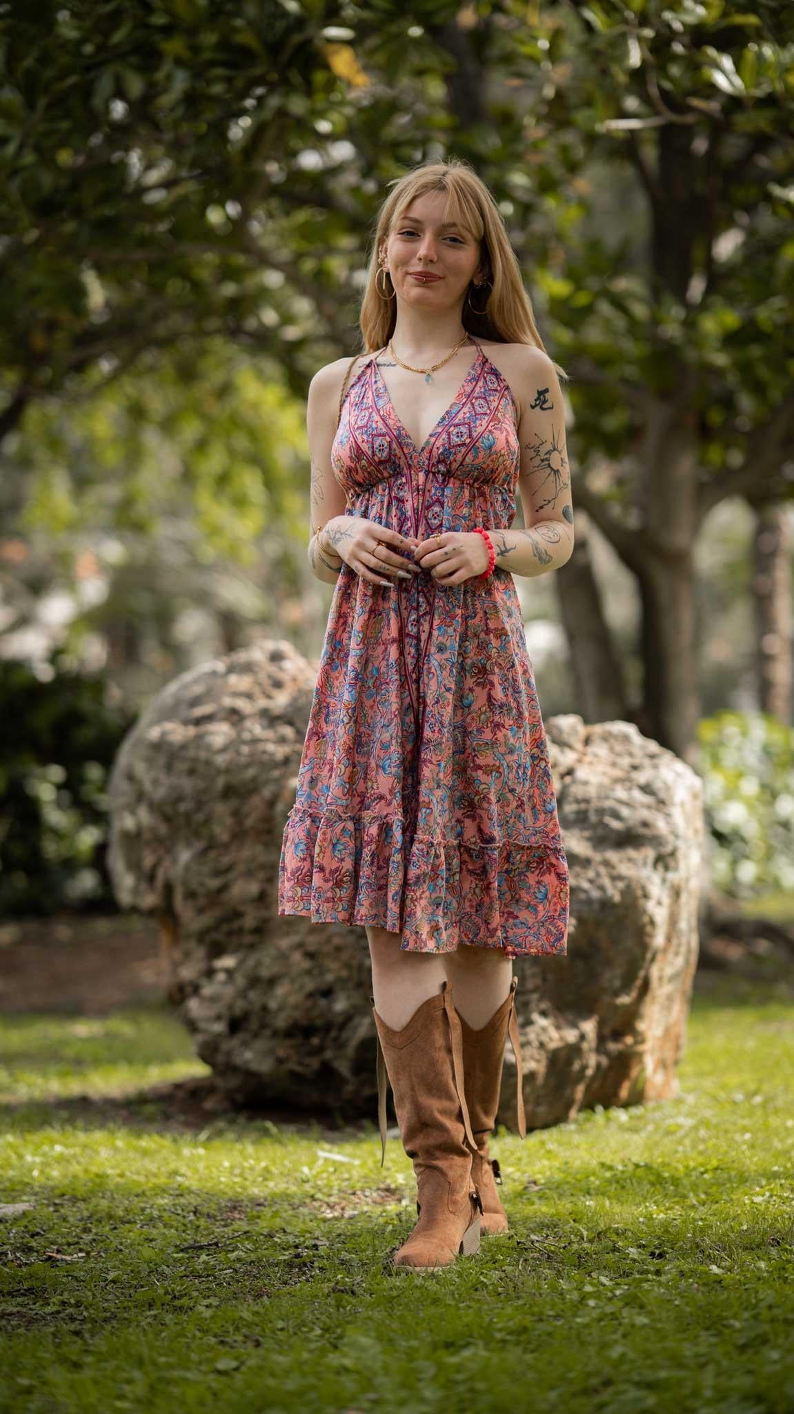 Dusty Pink Halter Neck Backless Dress