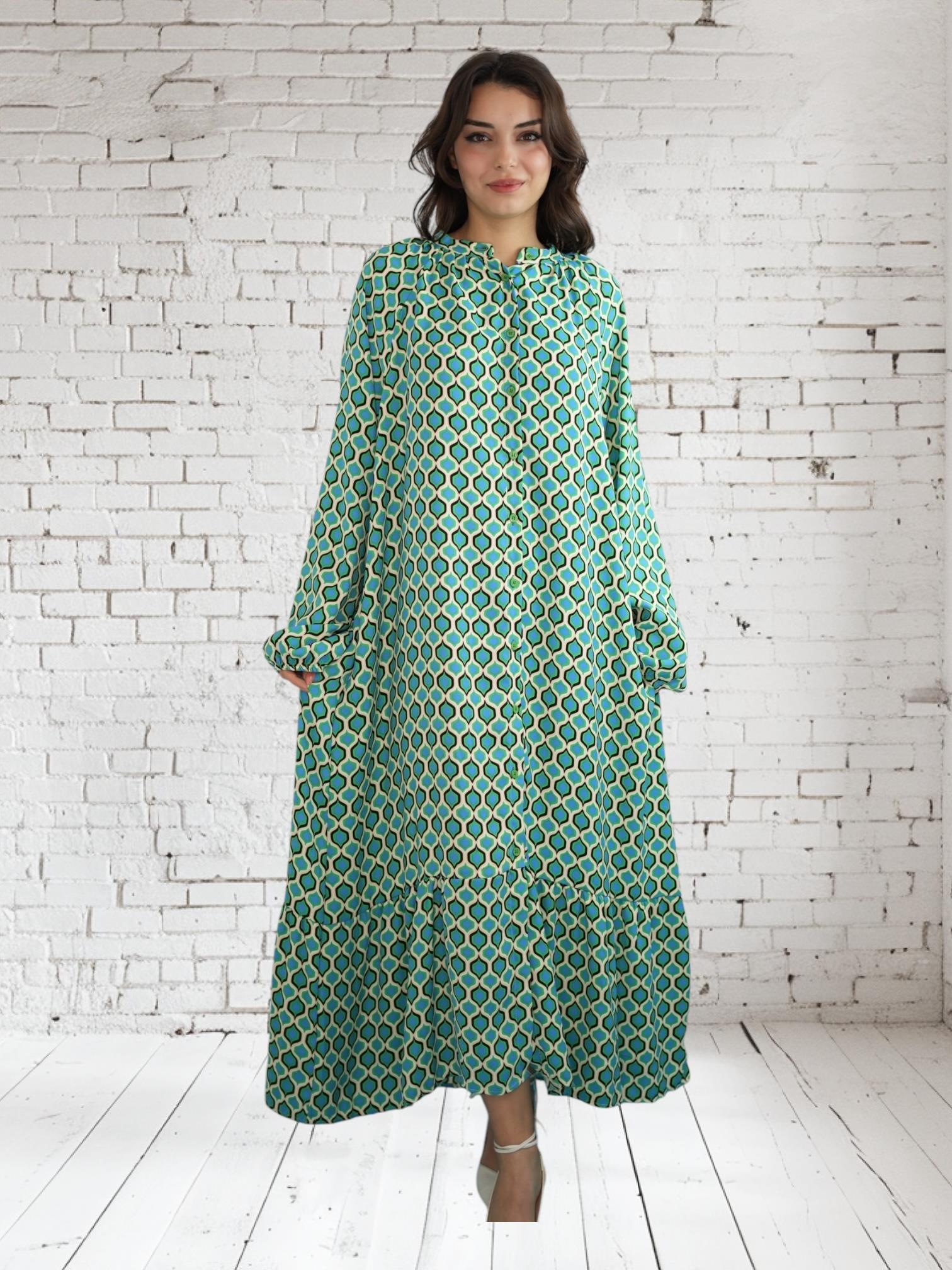 Turquoise Dress with Pleat Details