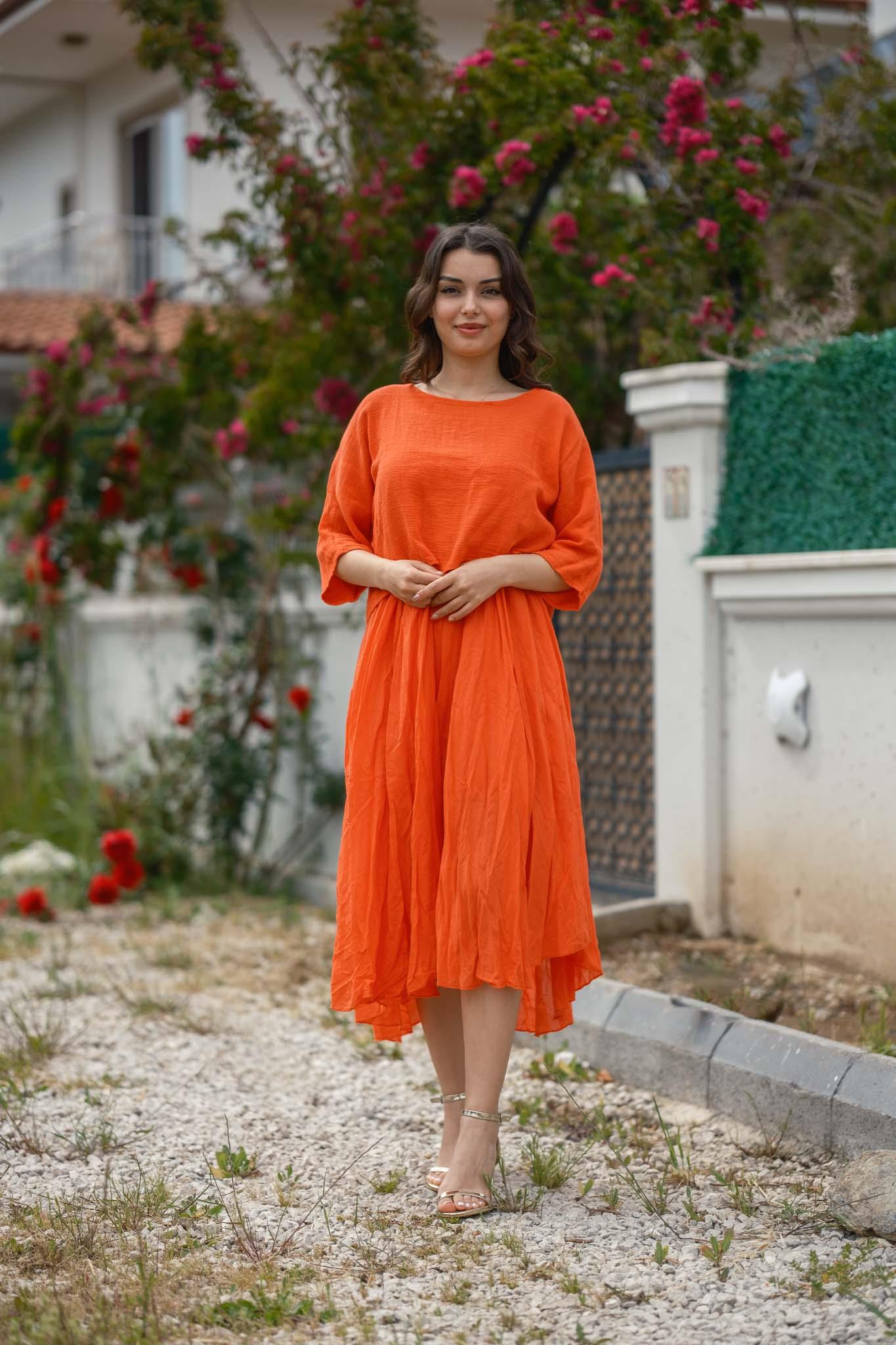 Orange Blouse Detail Strappy Dress Blouse