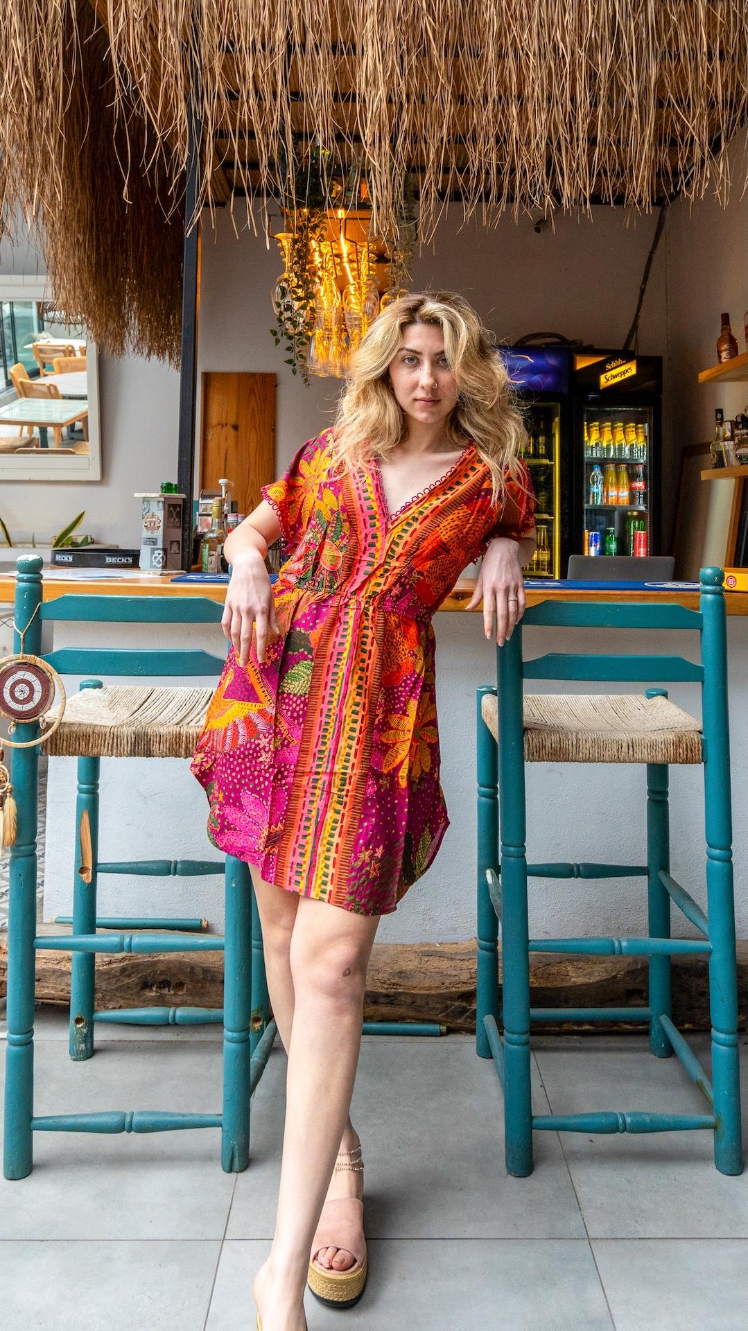 Turuncu Renk Gün Batımı Çiçeği Elbise