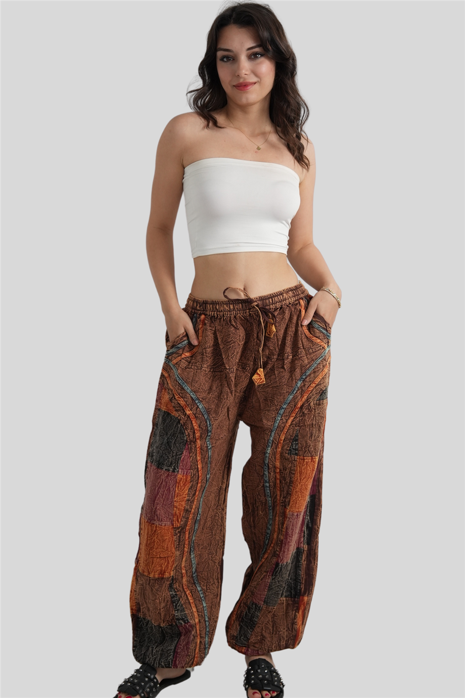 Turuncu Unisex Bohem Nepal Patchwork Pantolon