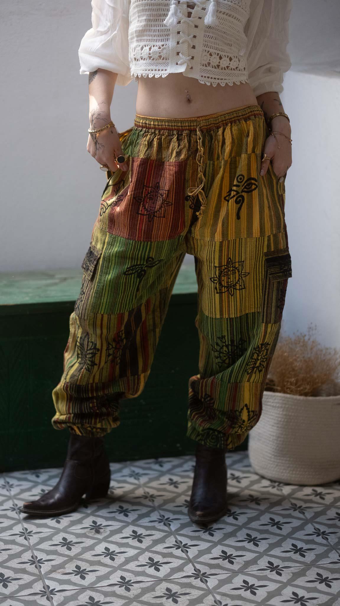 Unisex Bohem Nepal Patchwork Şalvar Pantolon