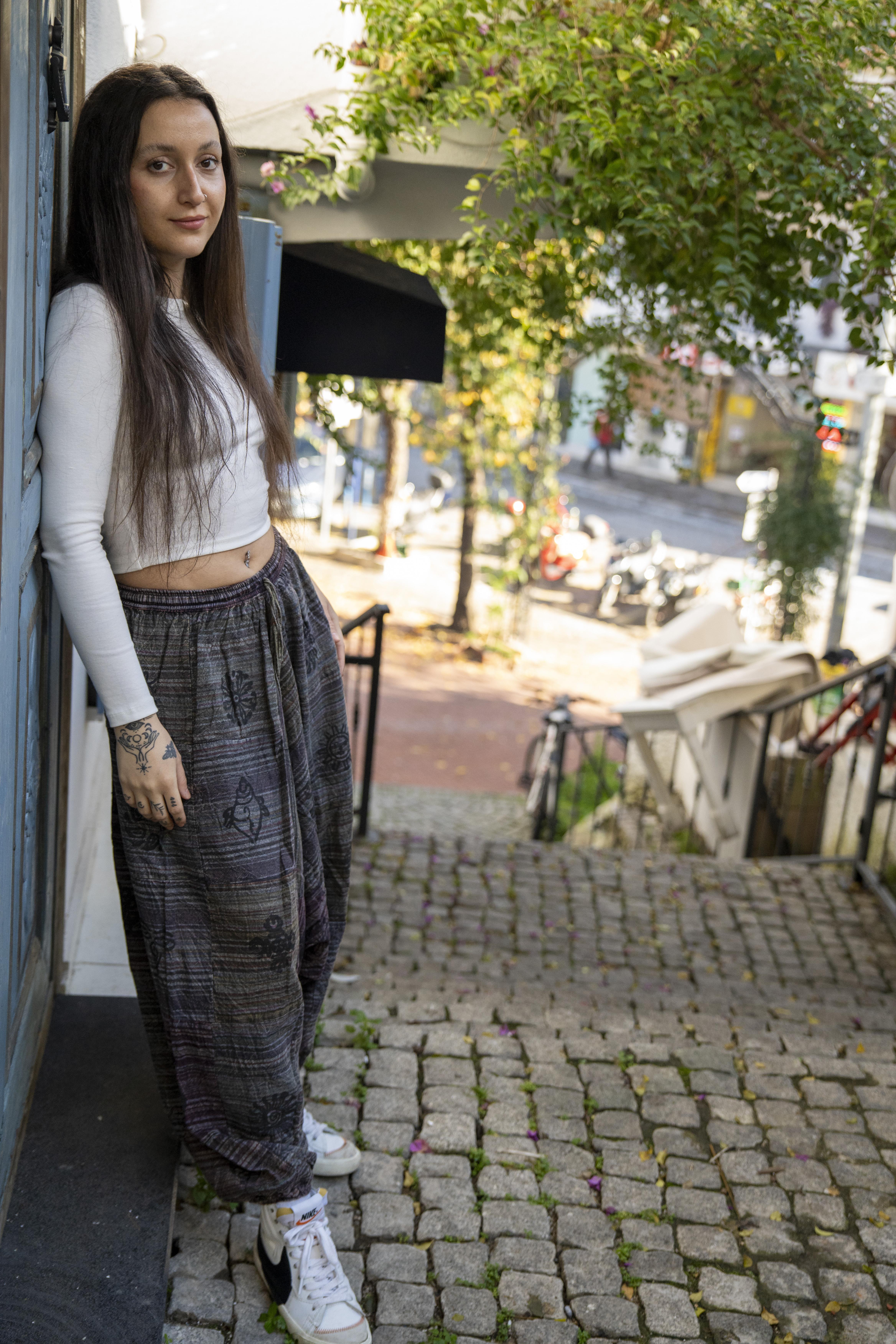 Unisex Gri Renk Bohem Nepal Patchwork Şalvar