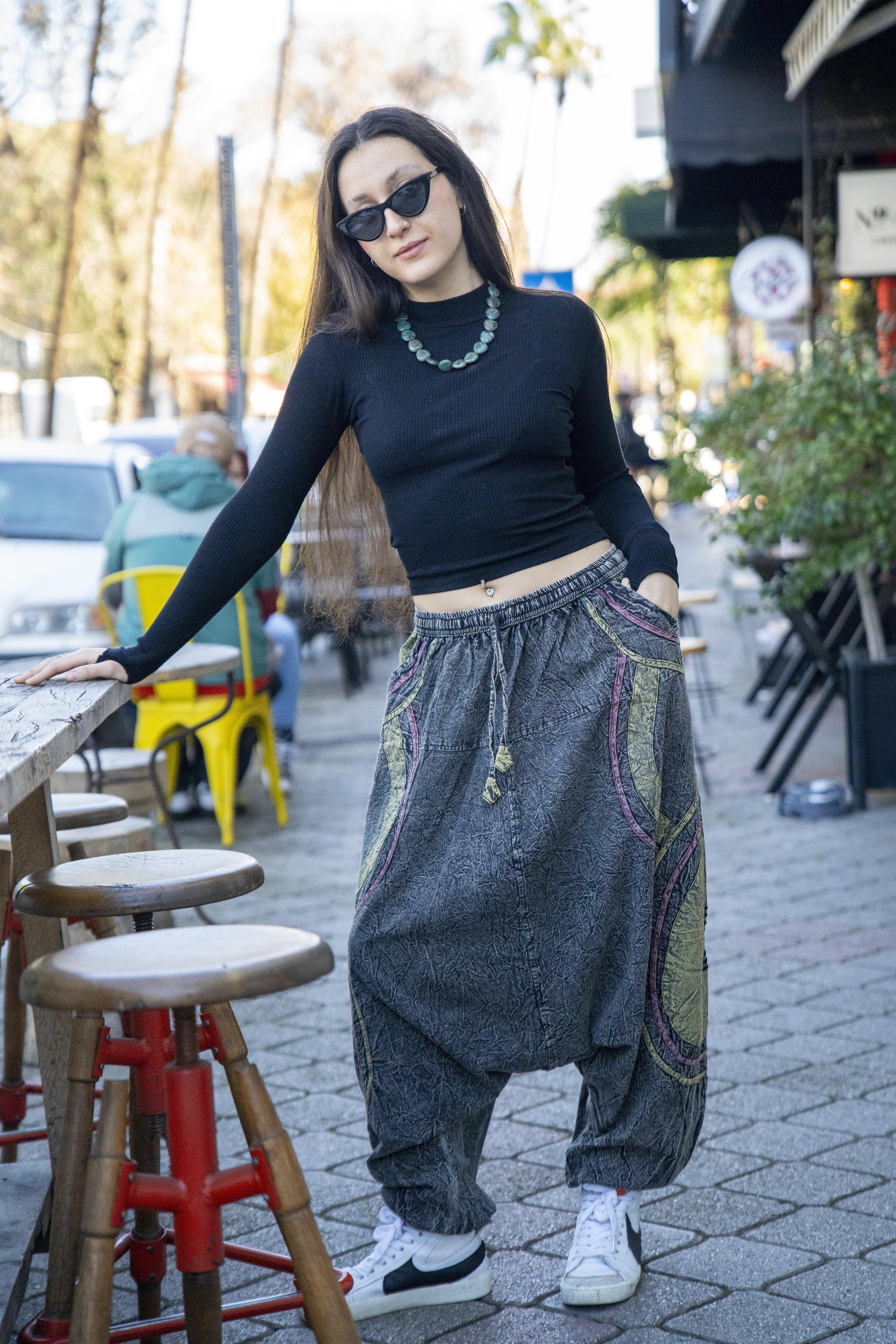 Unisex Gri Renk Bohem Nepal Şalvar