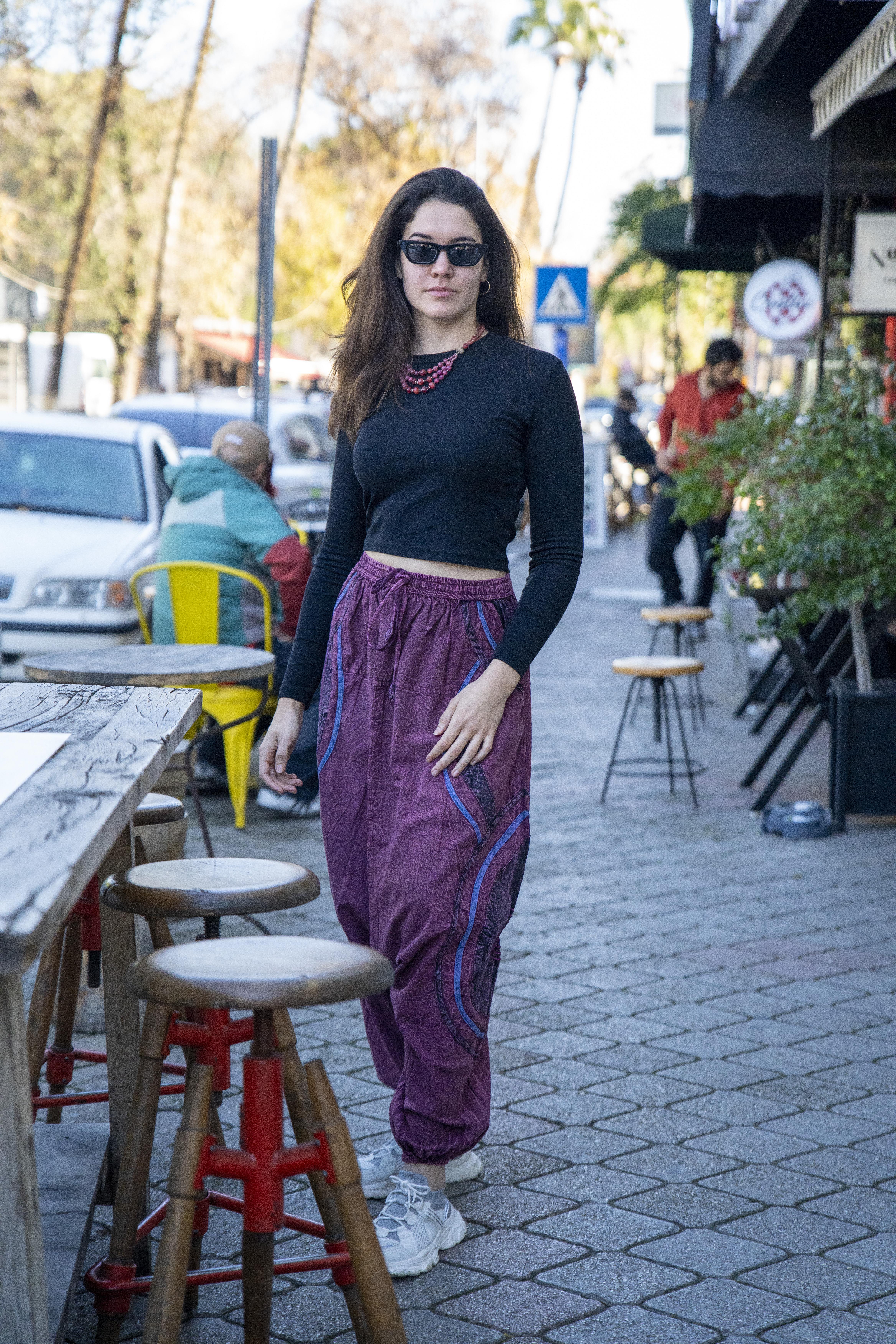 Unisex Mürdüm Renk Bohem Nepal Şalvar