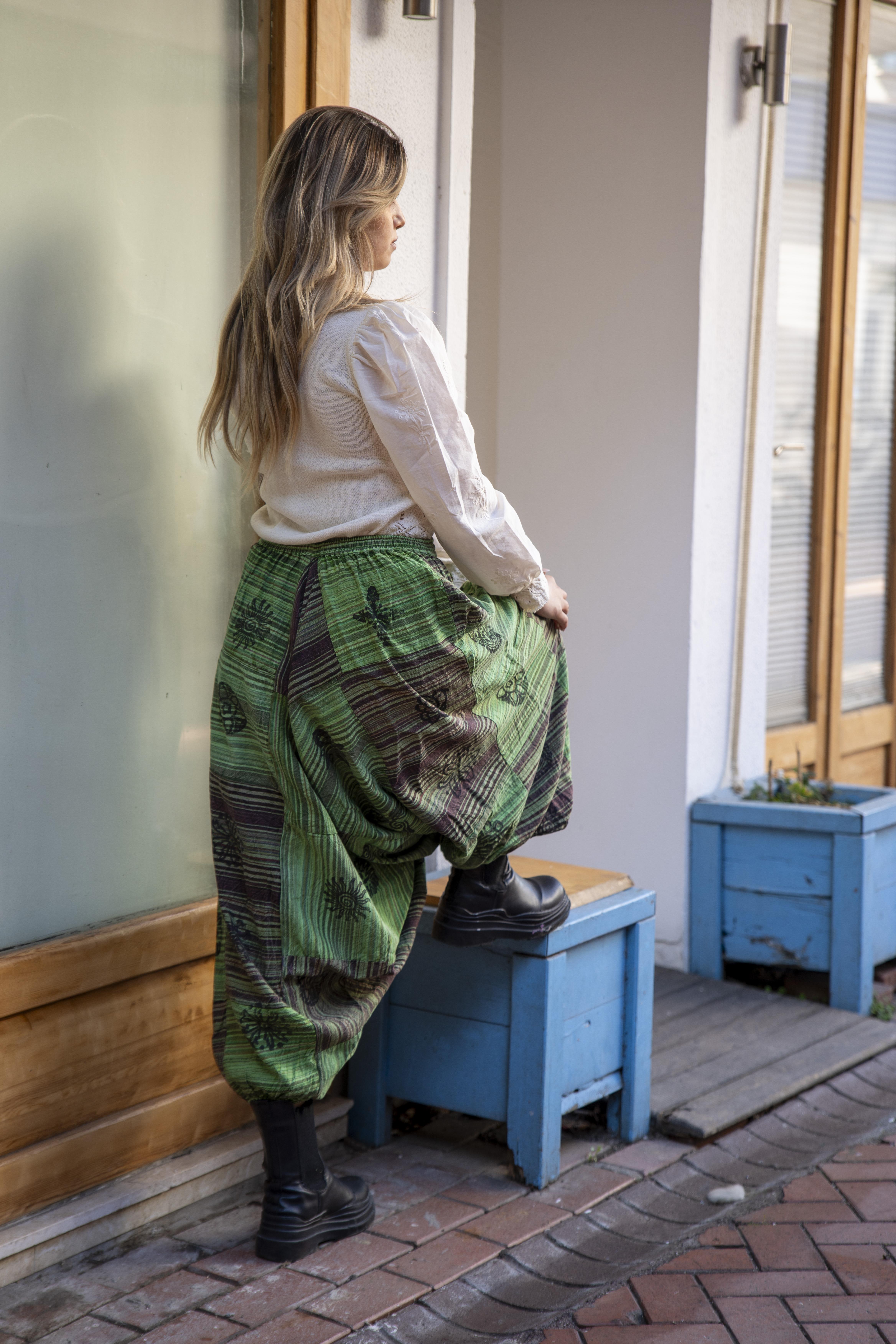 Yeşil Unisex Nepal Patchwork Şalvar 