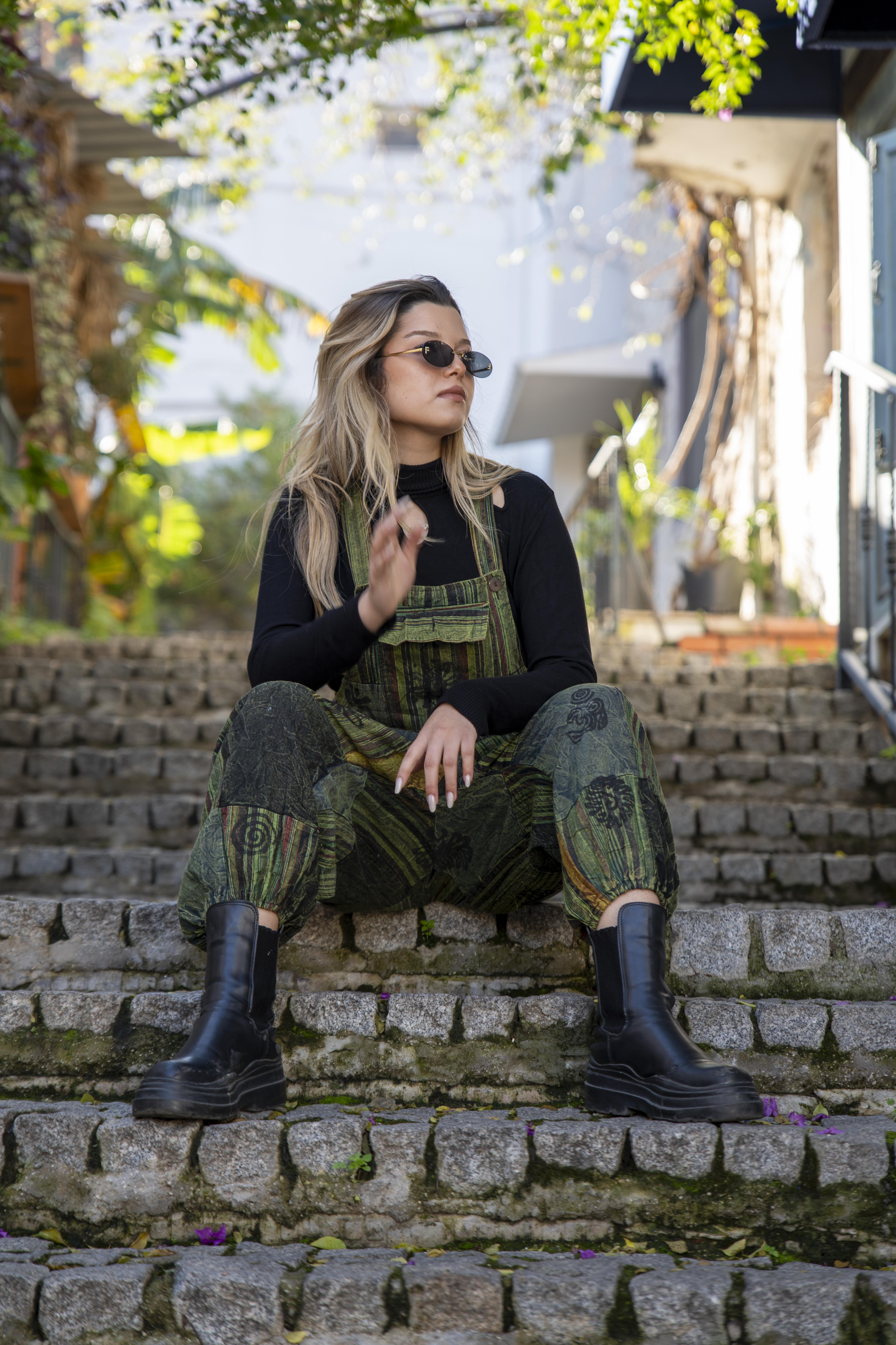 Yeşil Renk Unisex Nepal Patchwork Tulum