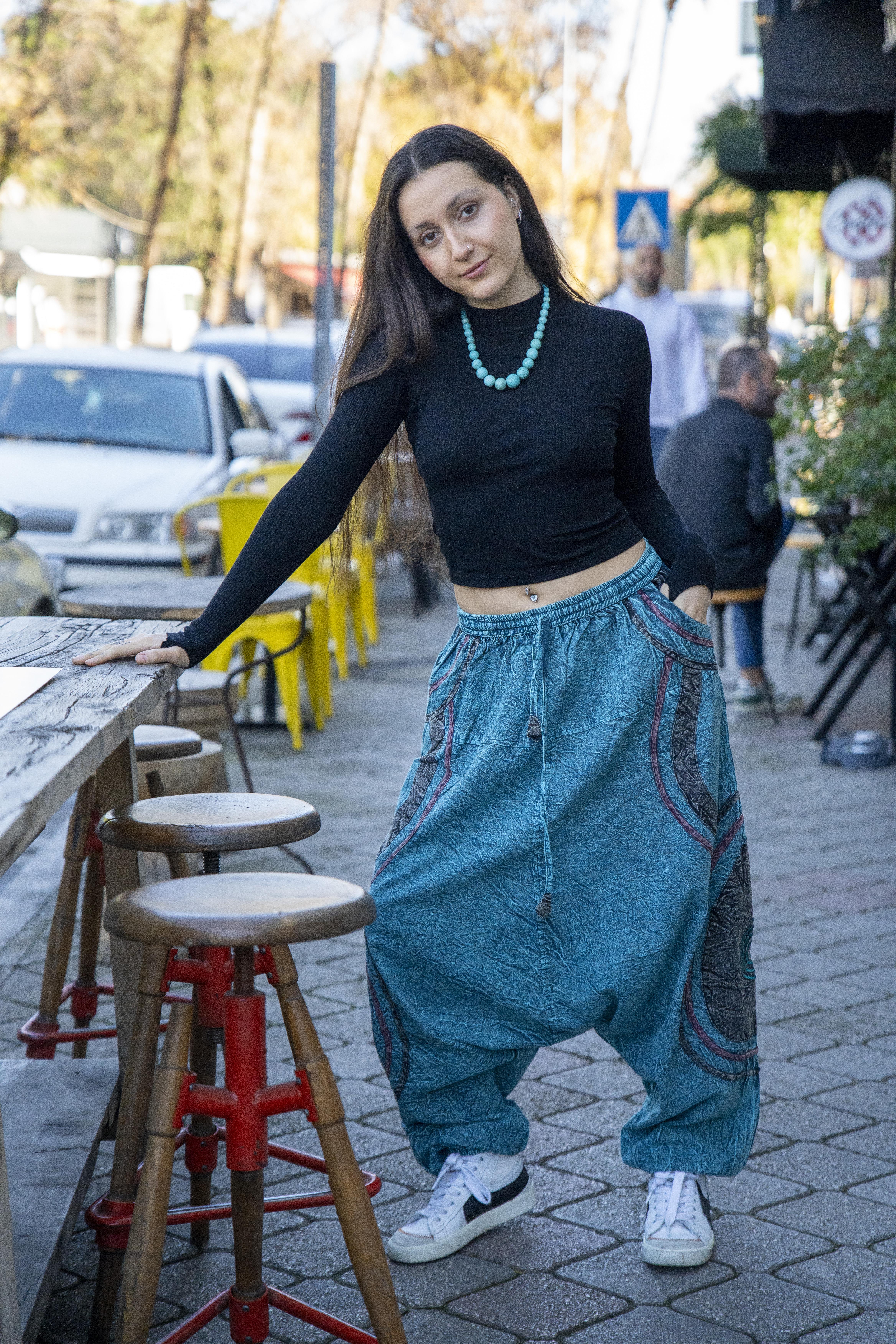 Unisex Turkuaz Renk Bohem Nepal Şalvar